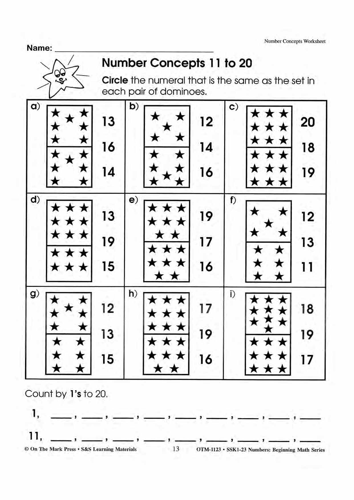 Number Concepts 1-20 Worksheets