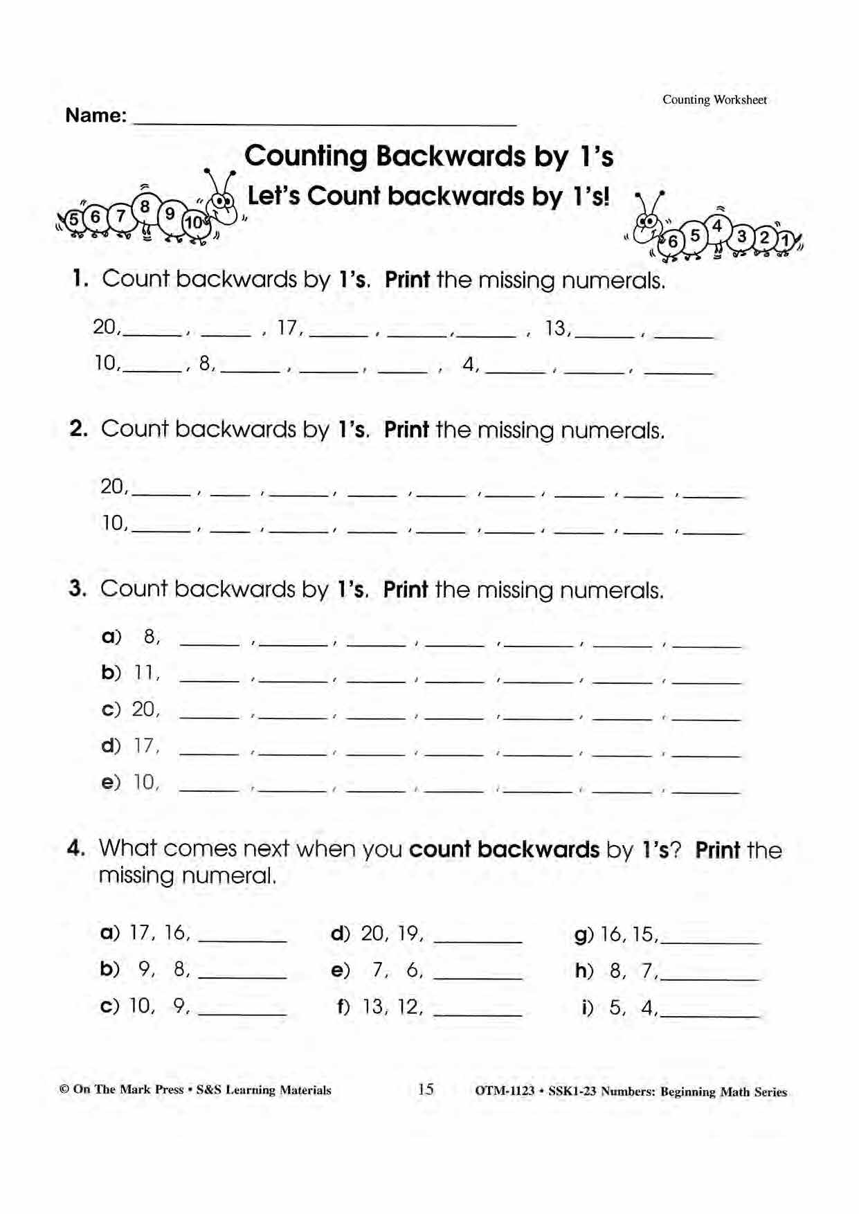 Number Concepts 1-20 Worksheets