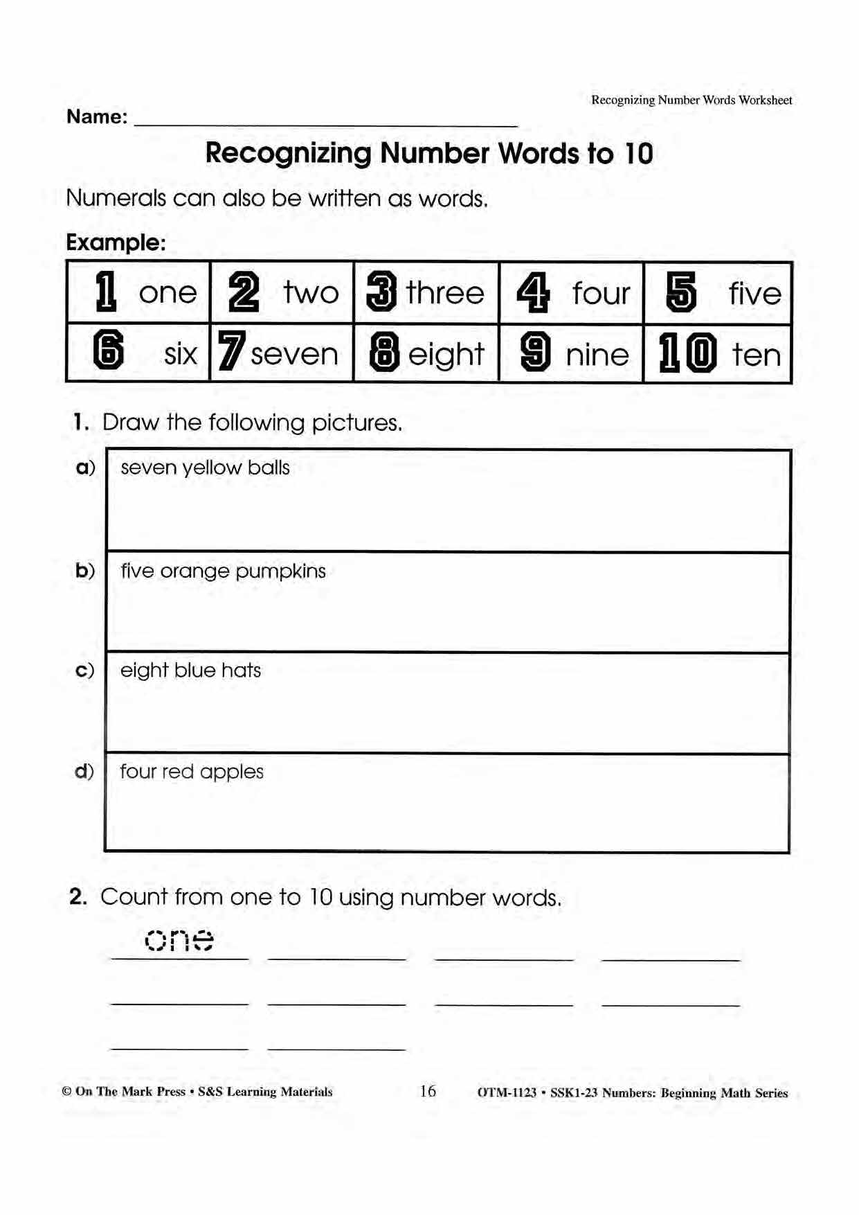 Number Concepts 1-20 Worksheets