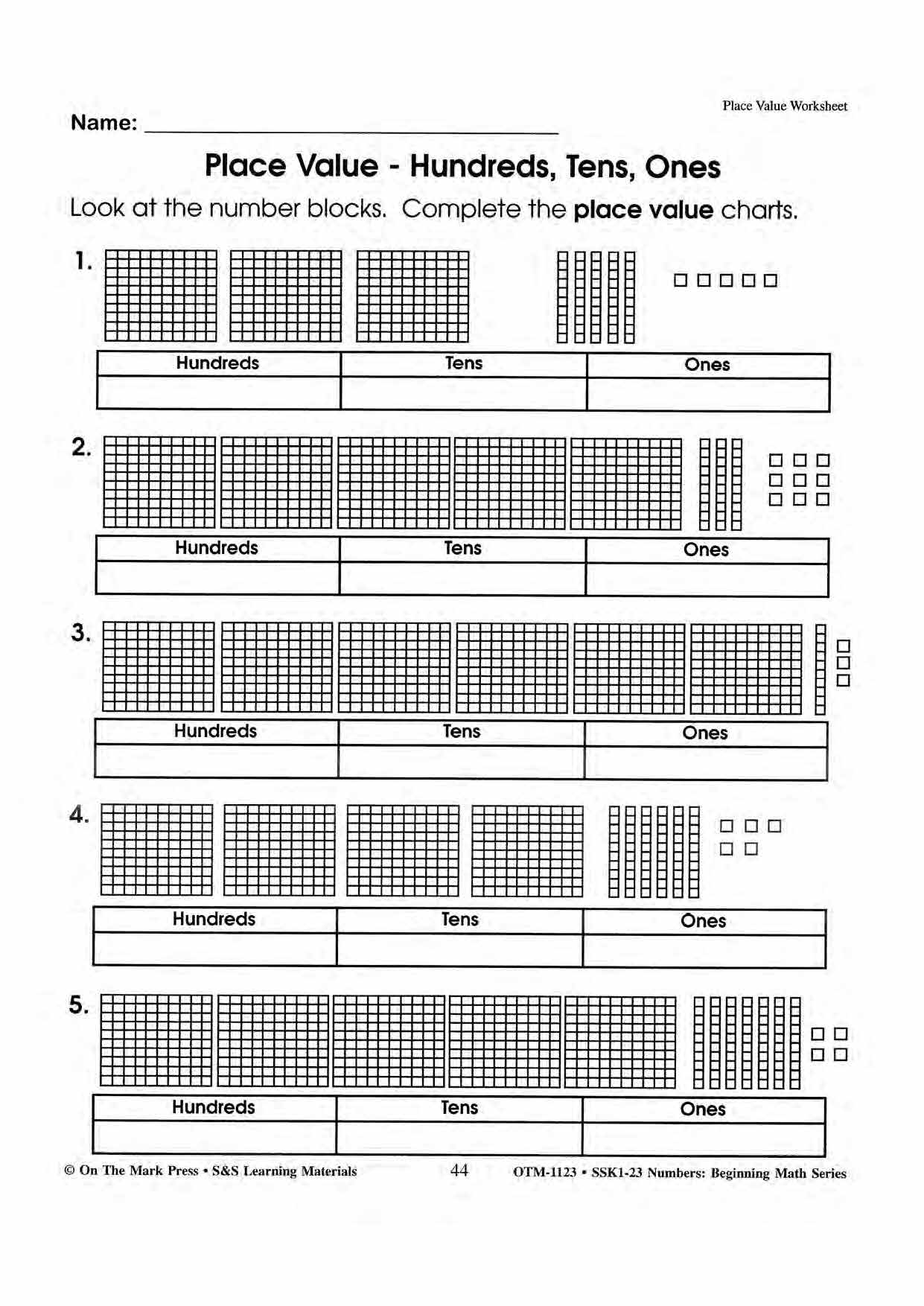 Place Value Worksheets Grades 1-3