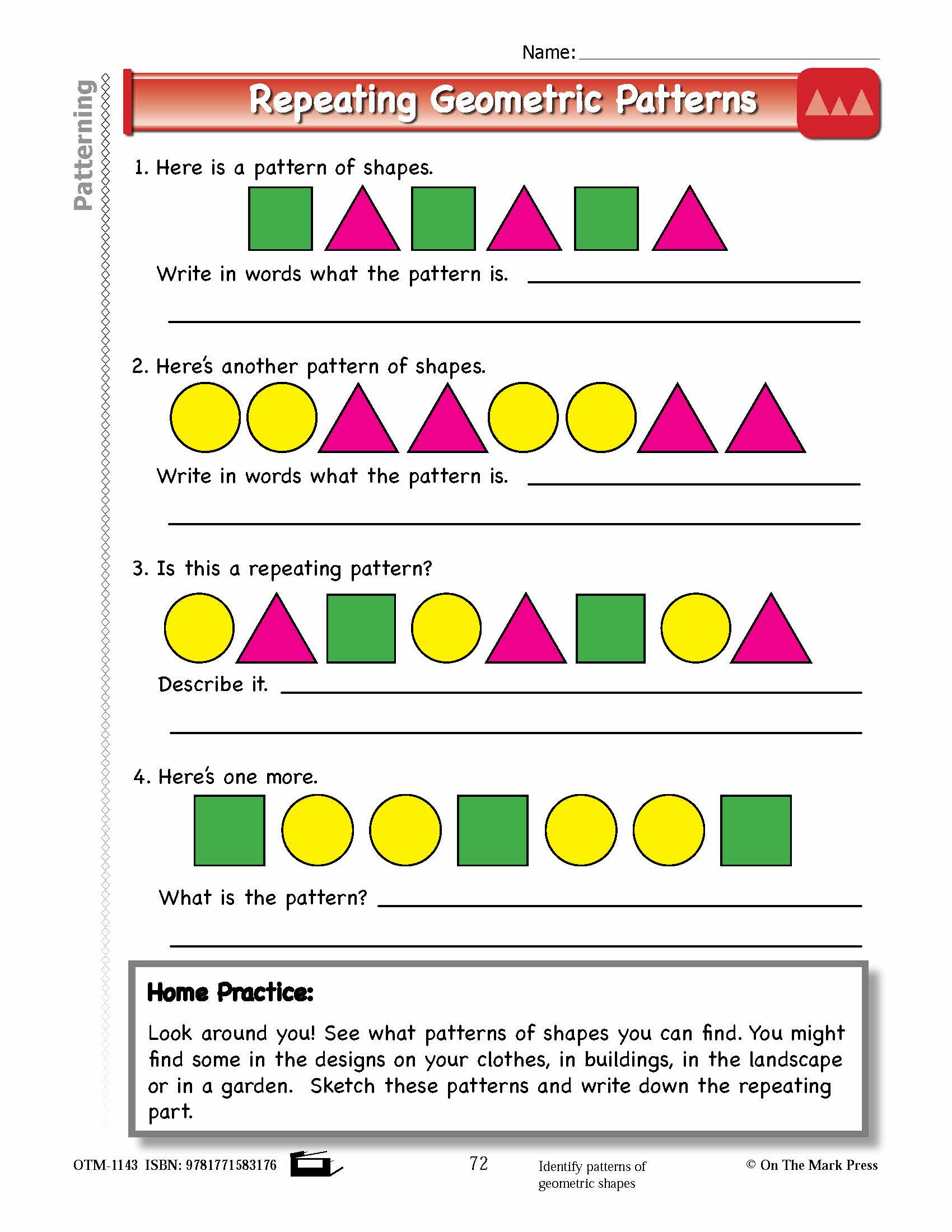 First Grade Patterning Lesson Plans Aligned to Common Core