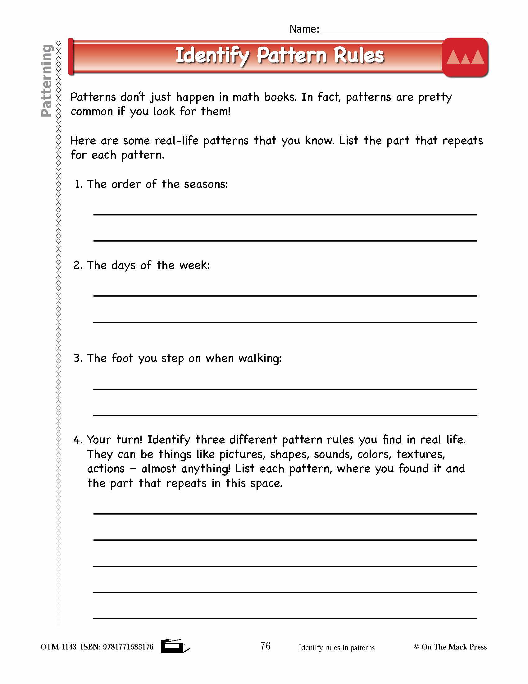 First Grade Patterning Lesson Plans Aligned to Common Core