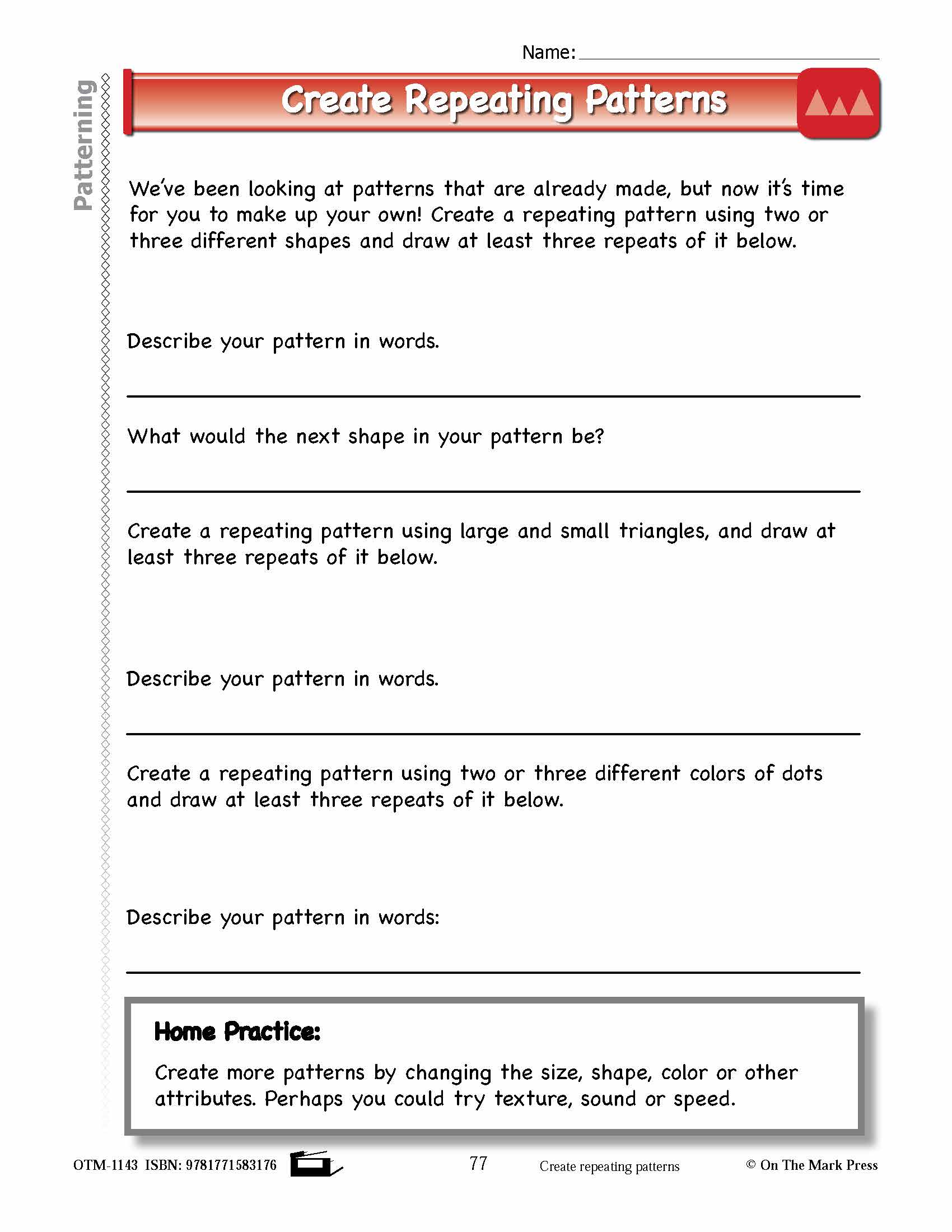 First Grade Patterning Lesson Plans Aligned to Common Core