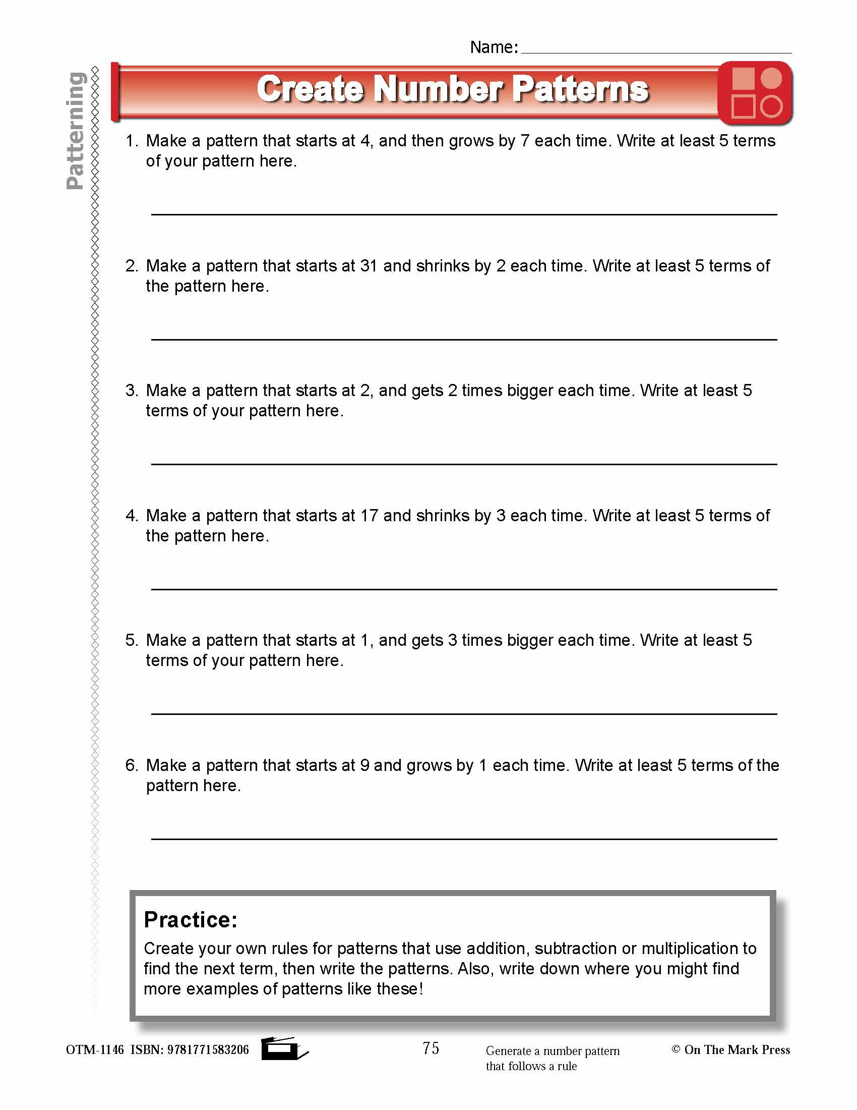 Fourth Grade Patterning  Lesson Plans Aligned to Common Core