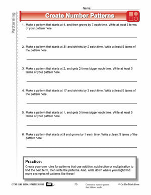 Fourth Grade Patterning  Lesson Plans Aligned to Common Core