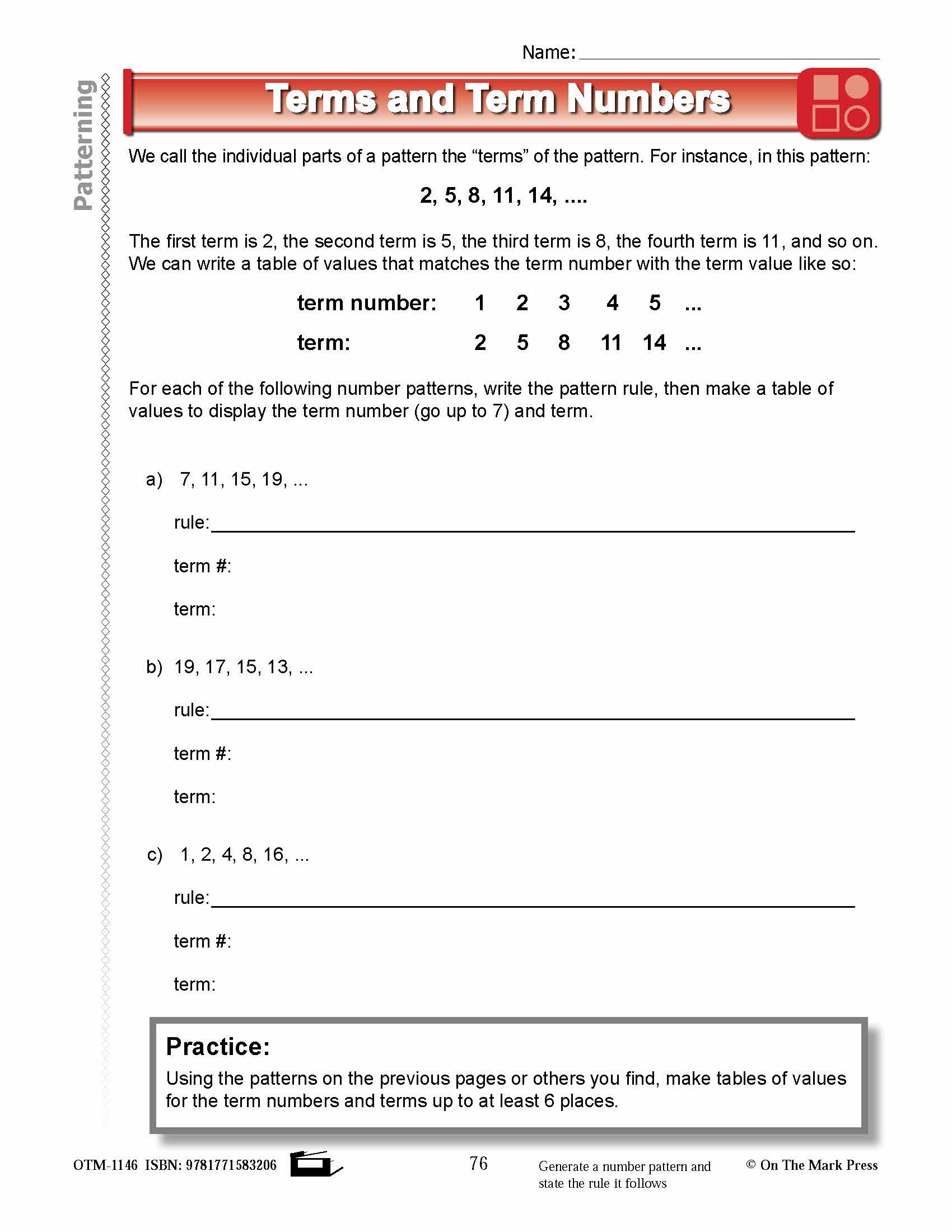 Fourth Grade Patterning  Lesson Plans Aligned to Common Core