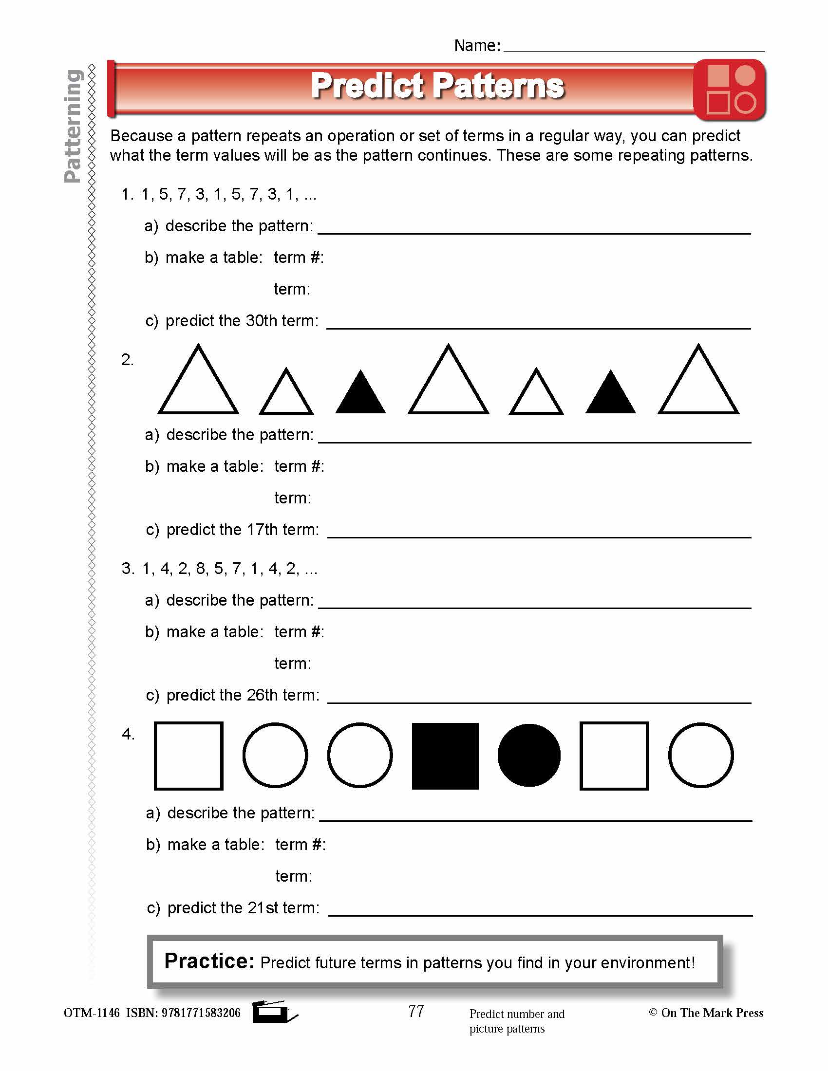 Fourth Grade Patterning  Lesson Plans Aligned to Common Core
