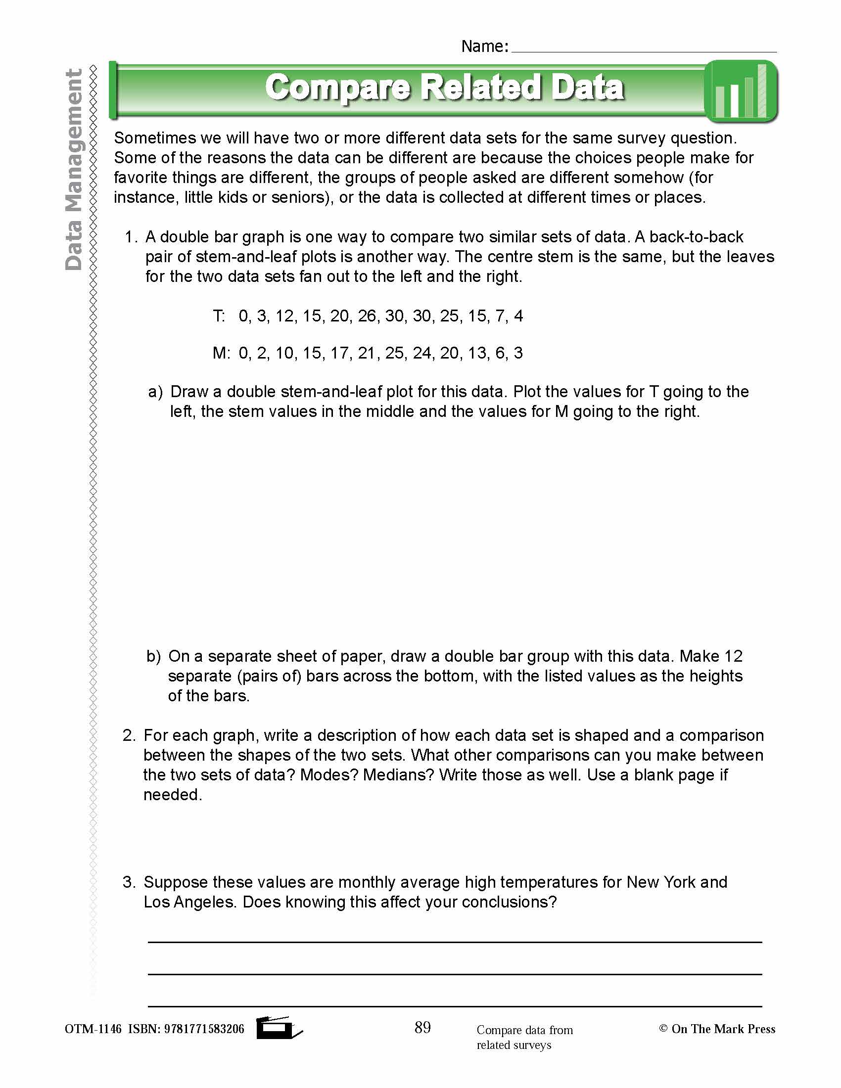 Fourth Grade Data Management  Lesson Plans Aligned to Common Core