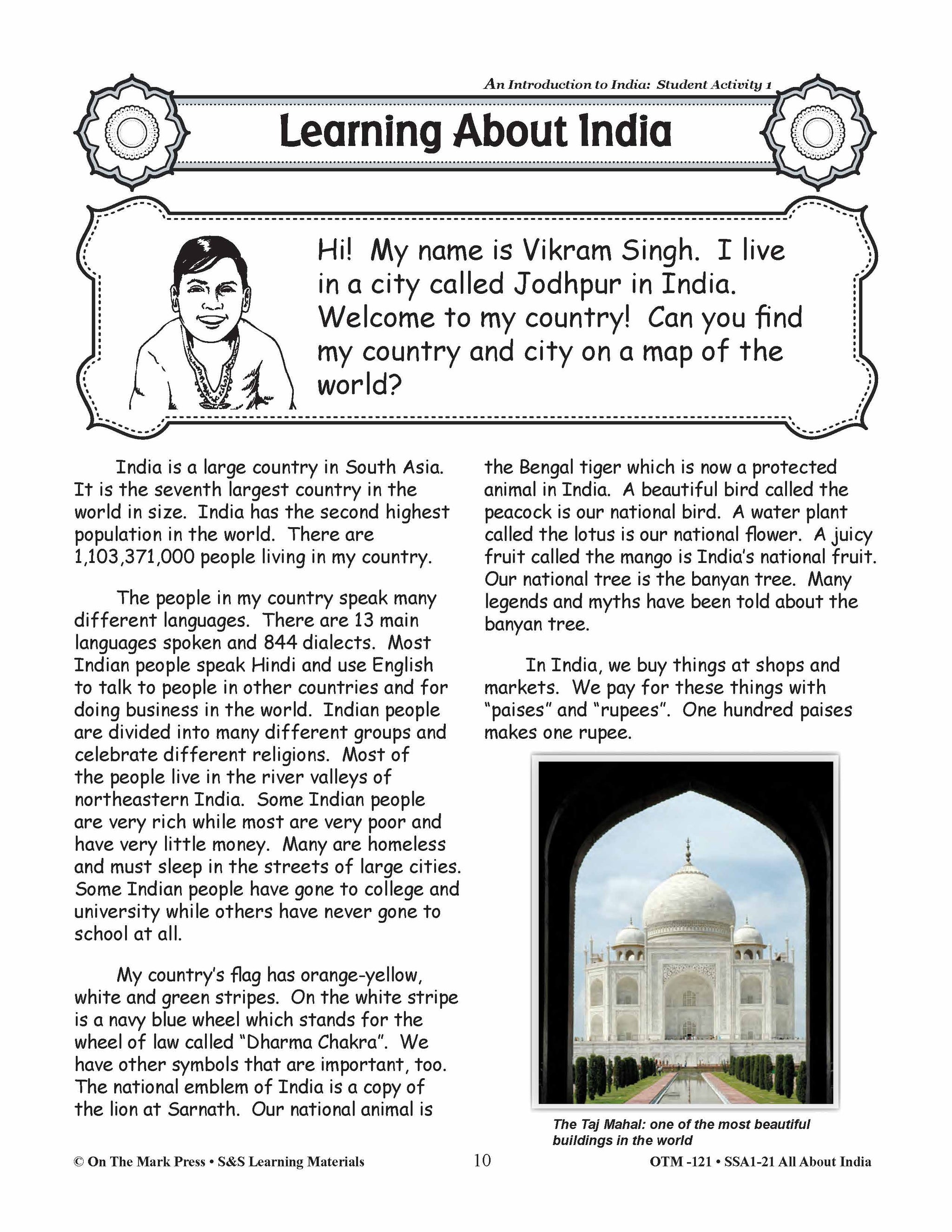 An Introduction to India - A Teacher Directed Lesson Plan Grades 3-5