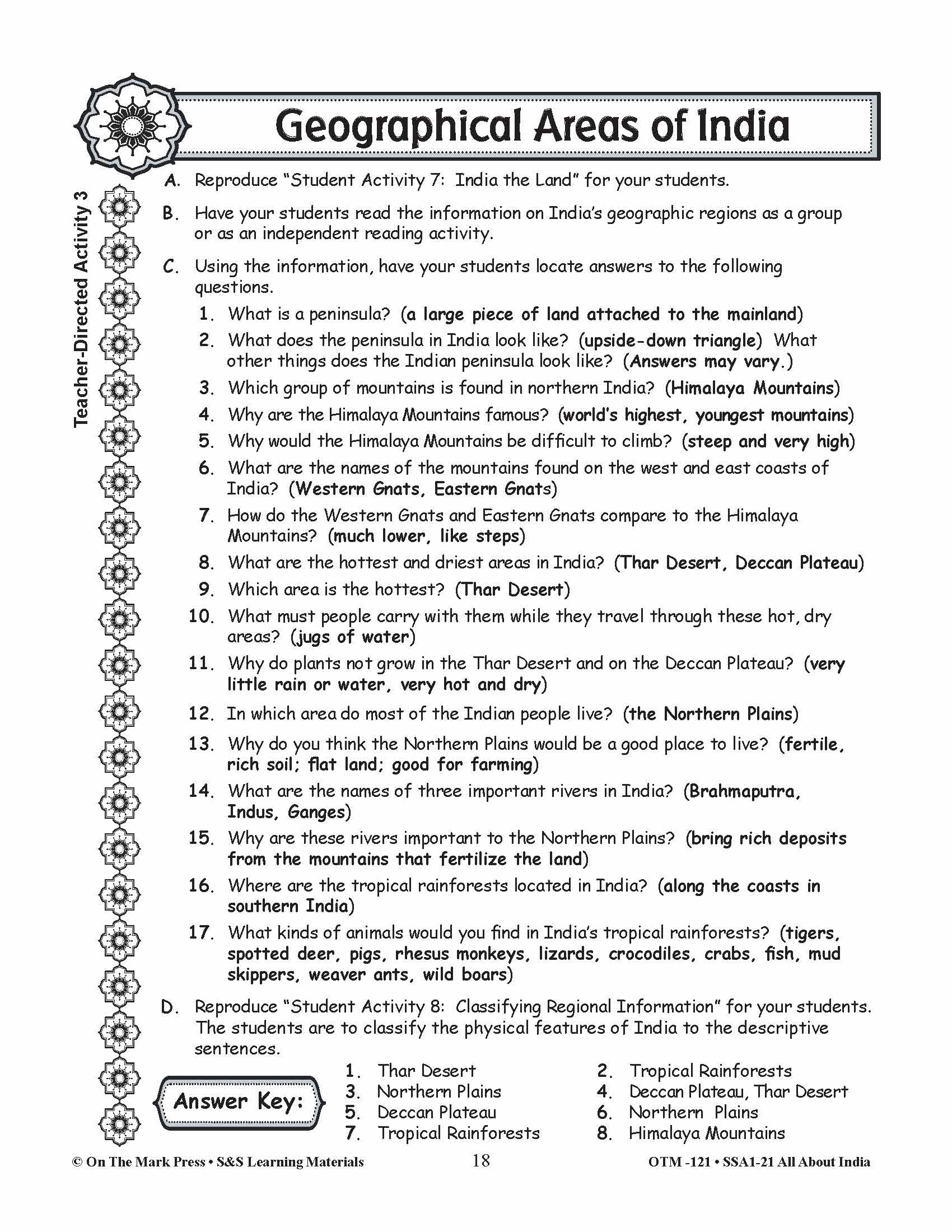 Geographical Areas of India Grades 3-5 Lesson Plan