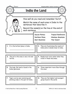 Geographical Areas of India Grades 3-5 Lesson Plan