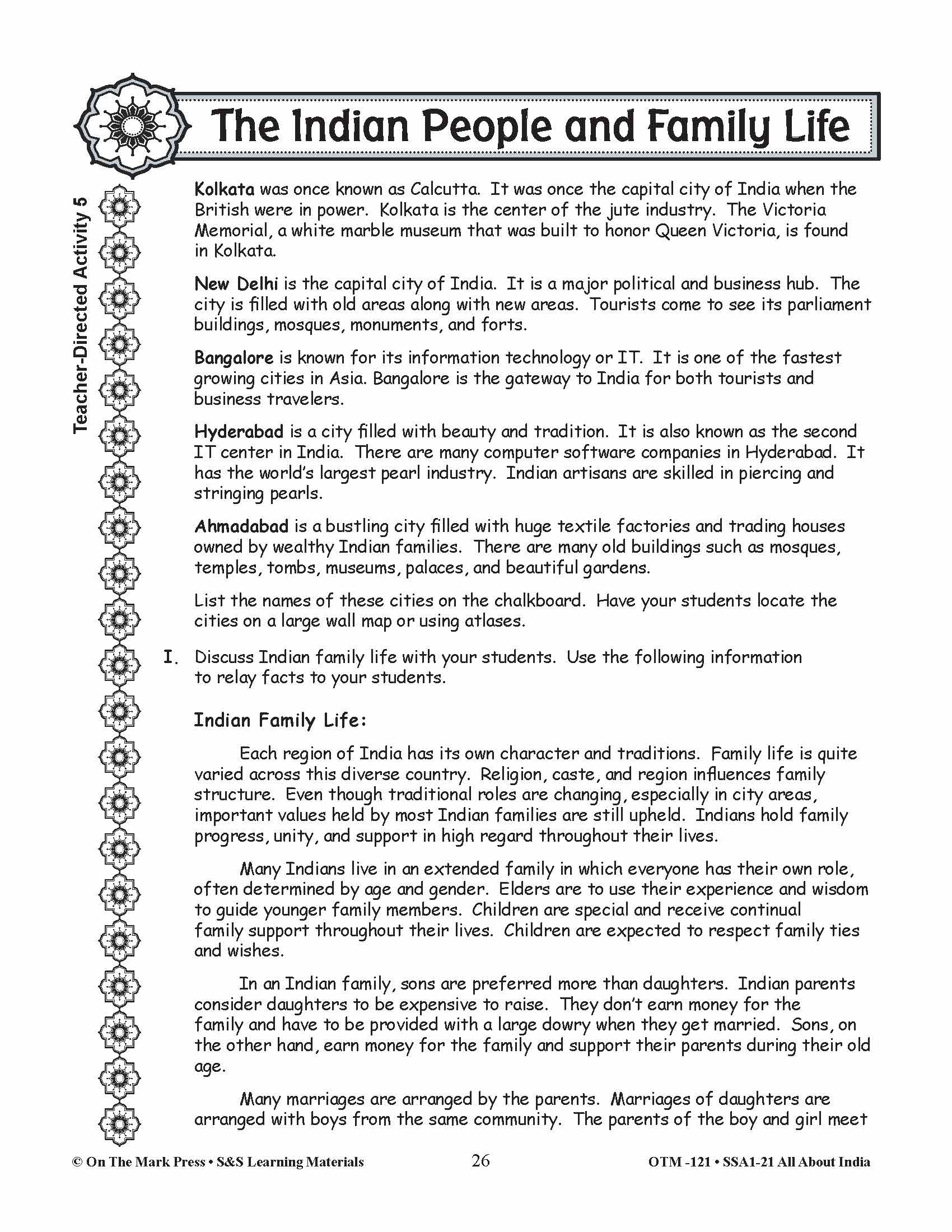The Indian People and Family Life Grades 3-5 Lesson Plan