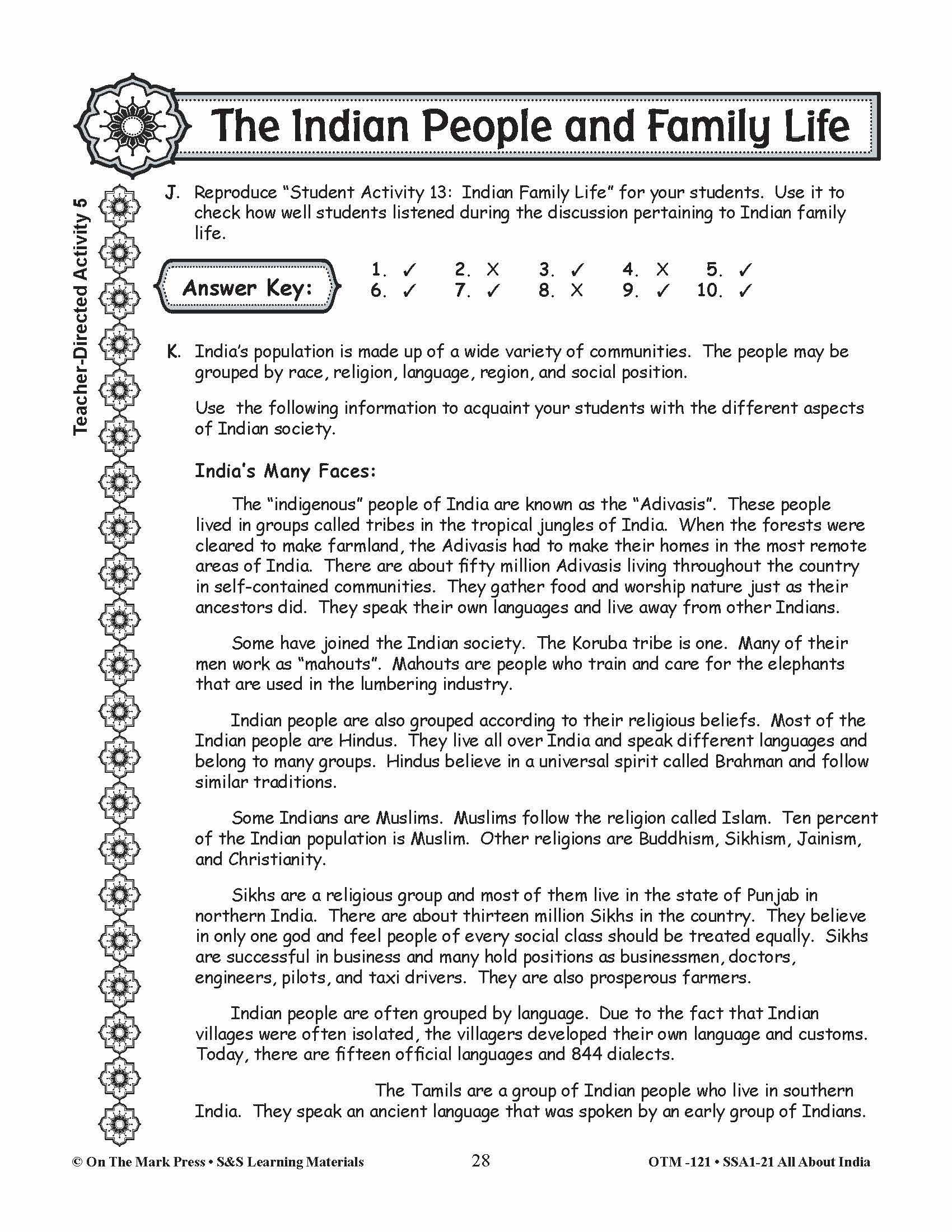 The Indian People and Family Life Grades 3-5 Lesson Plan