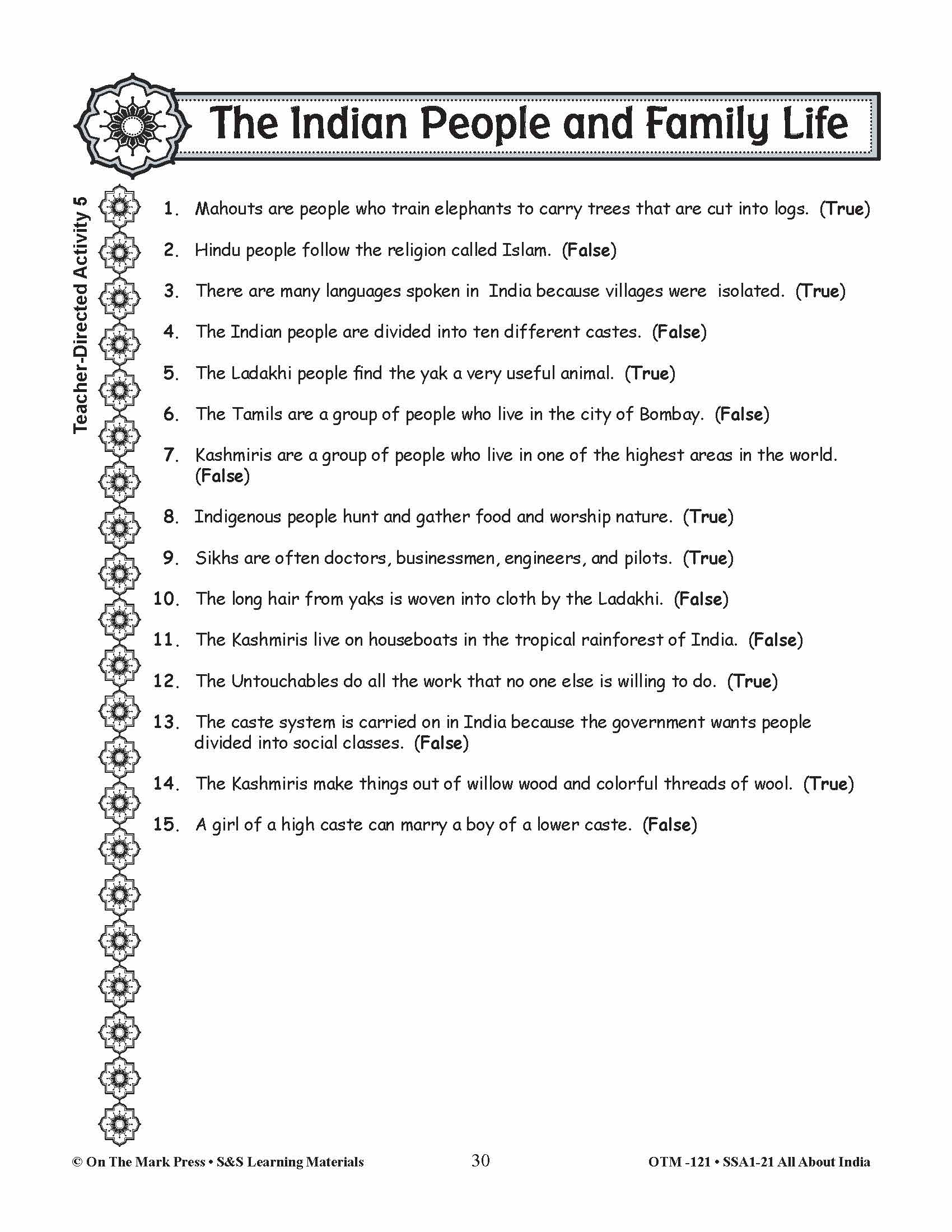 The Indian People and Family Life Grades 3-5 Lesson Plan