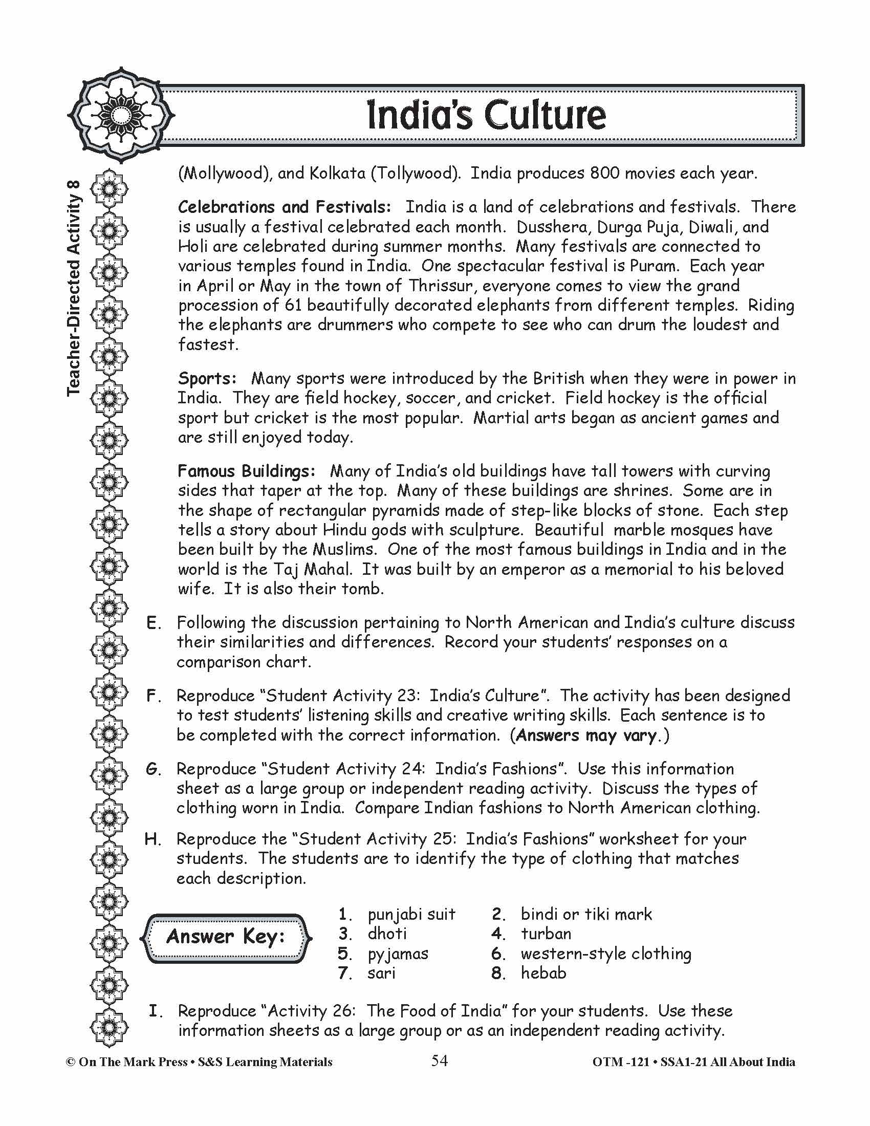 India's Culture Grades 3-5 Lesson Plan