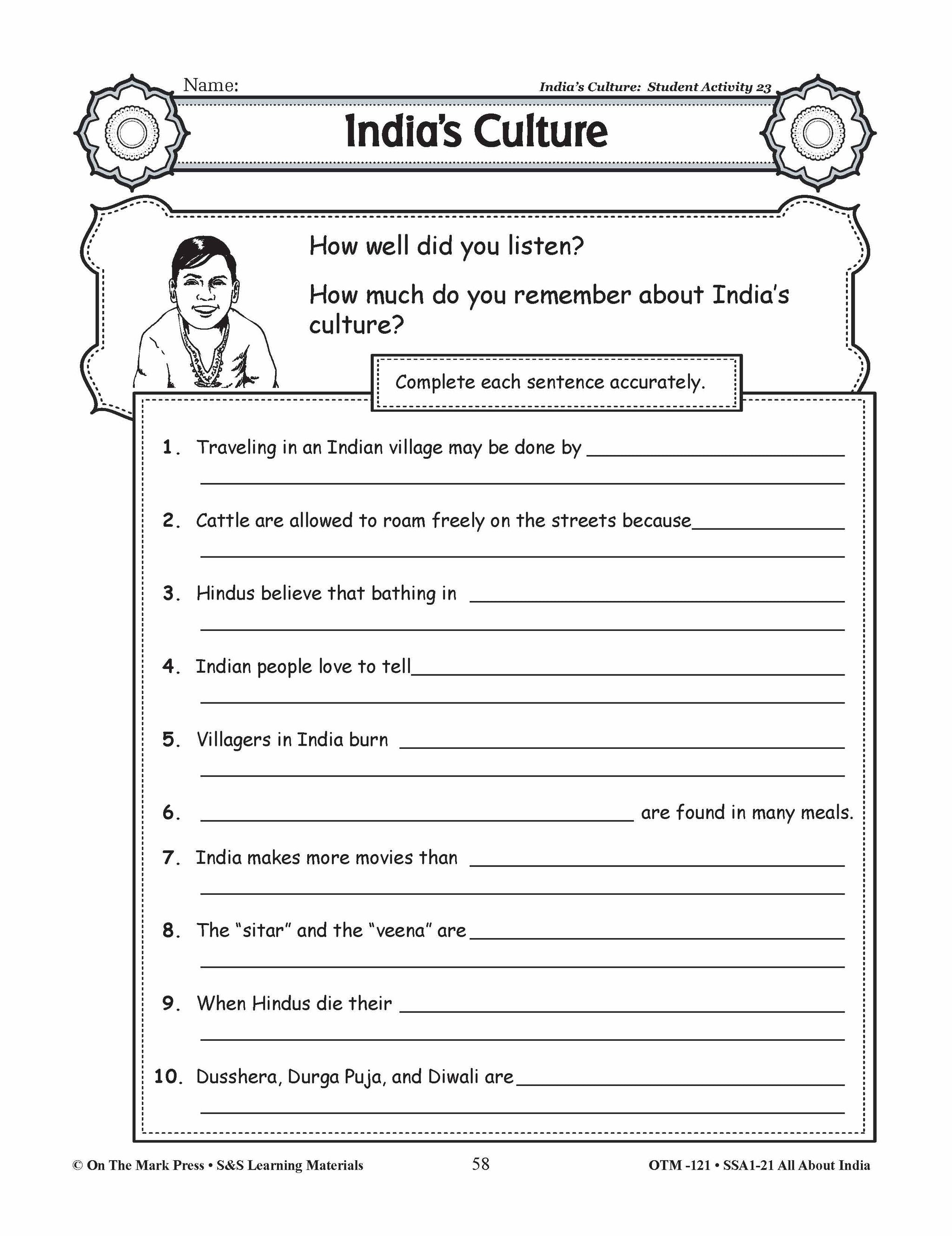 India's Culture Grades 3-5 Lesson Plan
