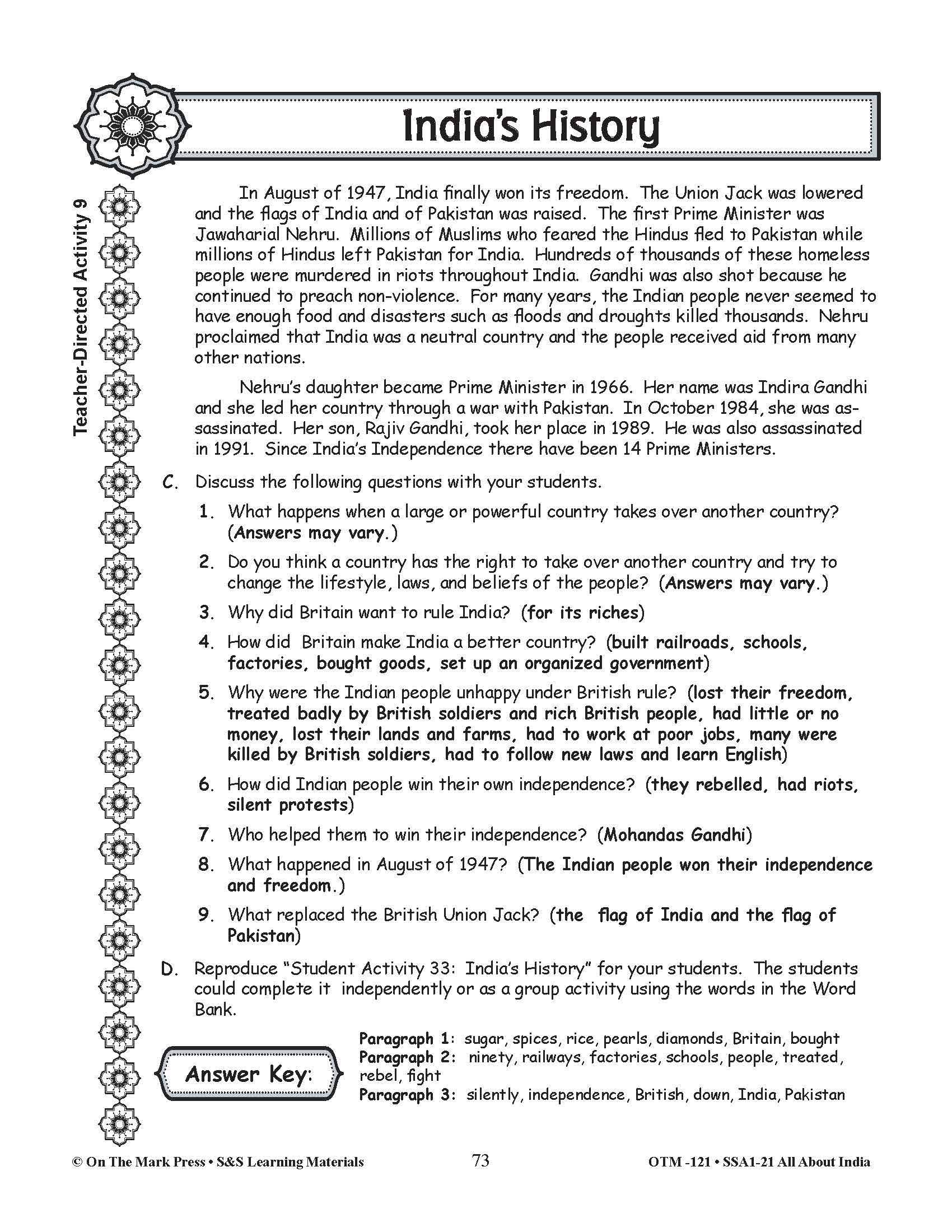 India's History Grades 3-5 Lesson Plan