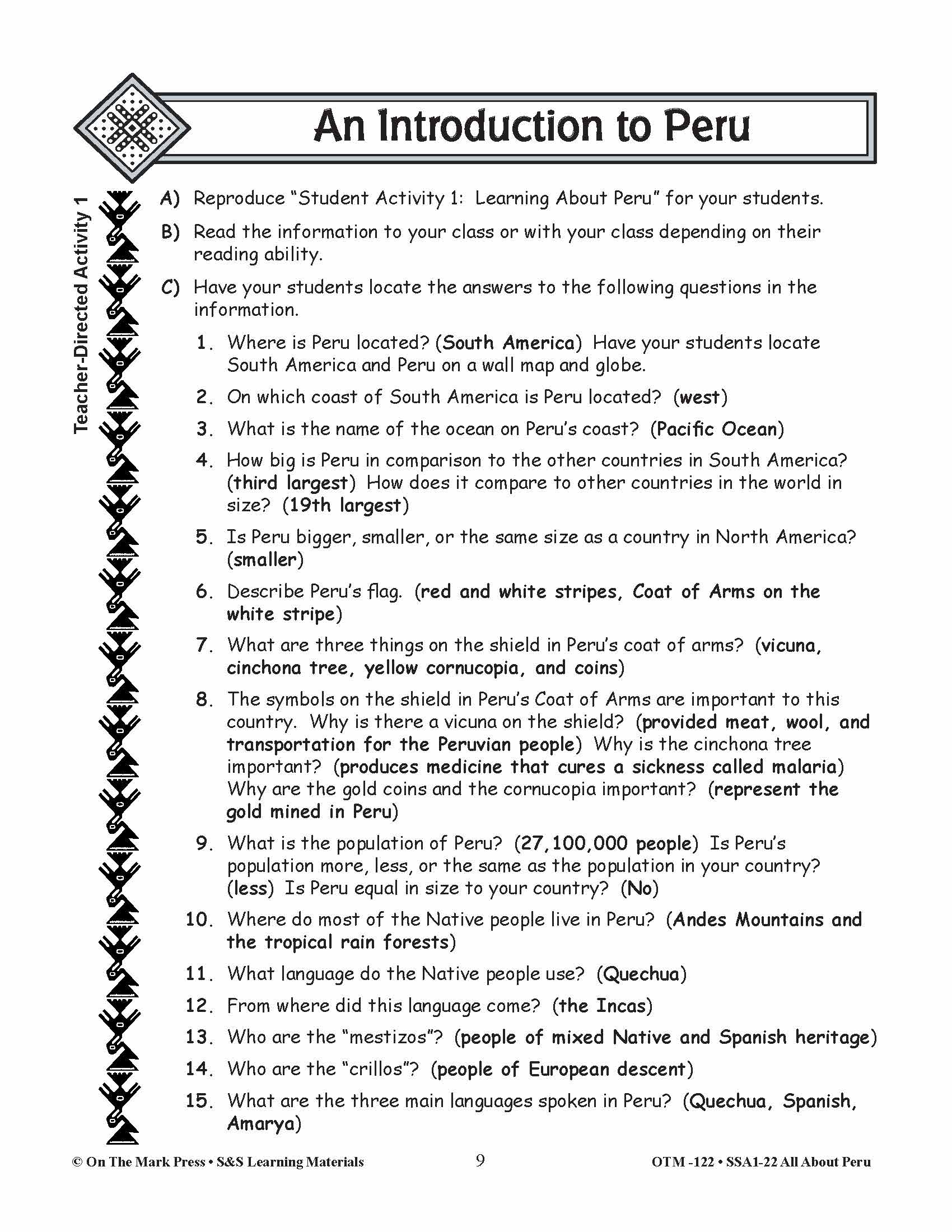 An Introduction to Peru - A Teacher Directed Lesson Plan Grades 3-5