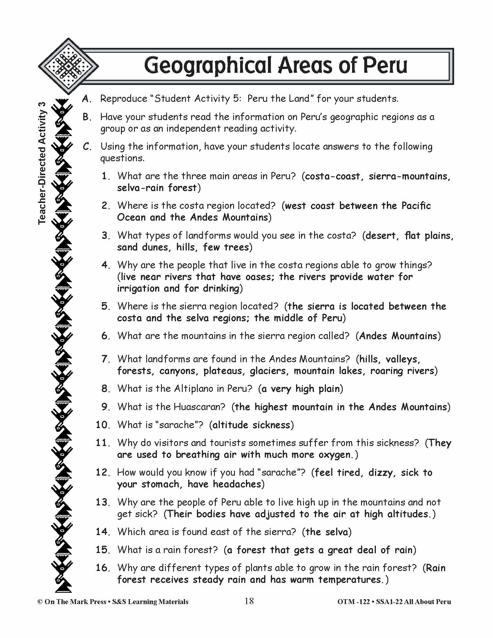 Geographical Areas of Peru Grades 3-5