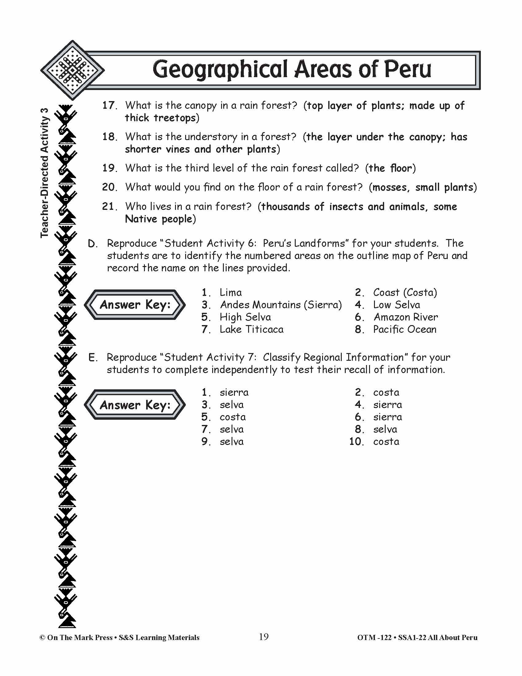 Geographical Areas of Peru Grades 3-5