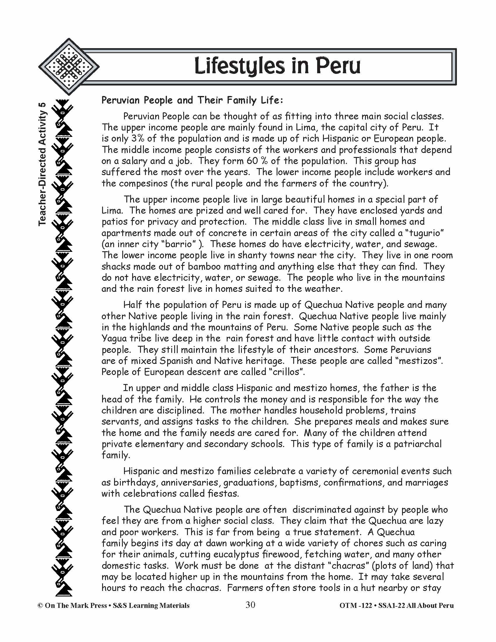 Lifestyles in Peru Grades 3-5