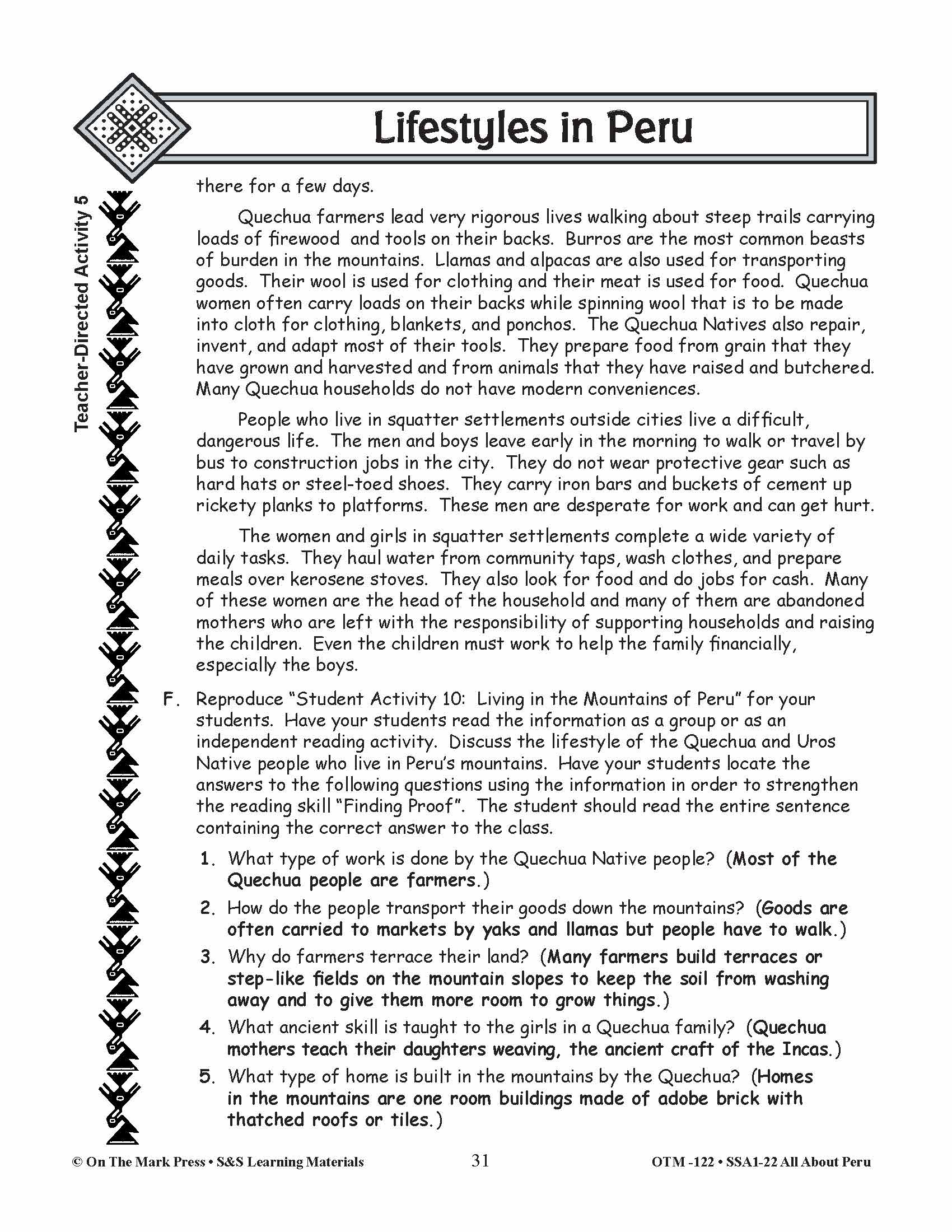 Lifestyles in Peru Grades 3-5