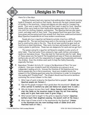 Lifestyles in Peru Grades 3-5