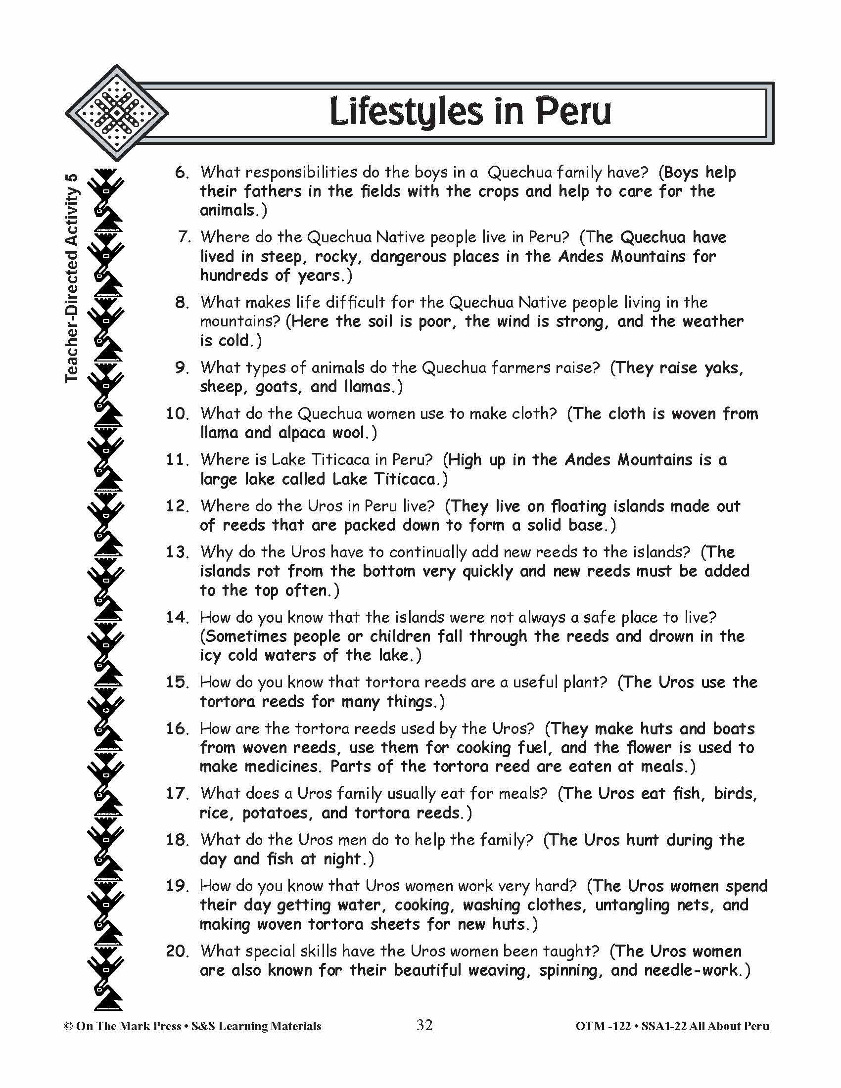 Lifestyles in Peru Grades 3-5