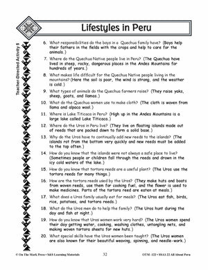 Lifestyles in Peru Grades 3-5