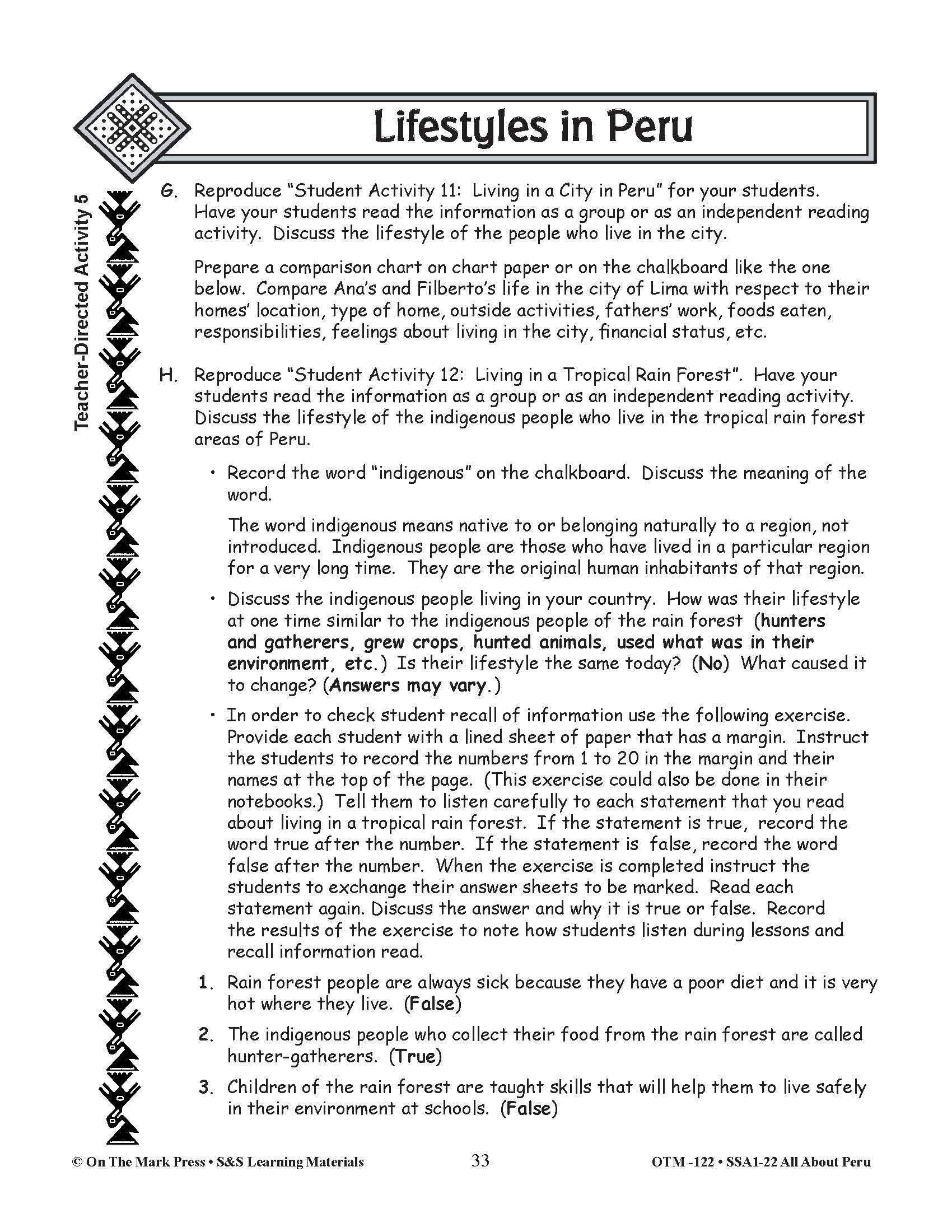 Lifestyles in Peru Grades 3-5