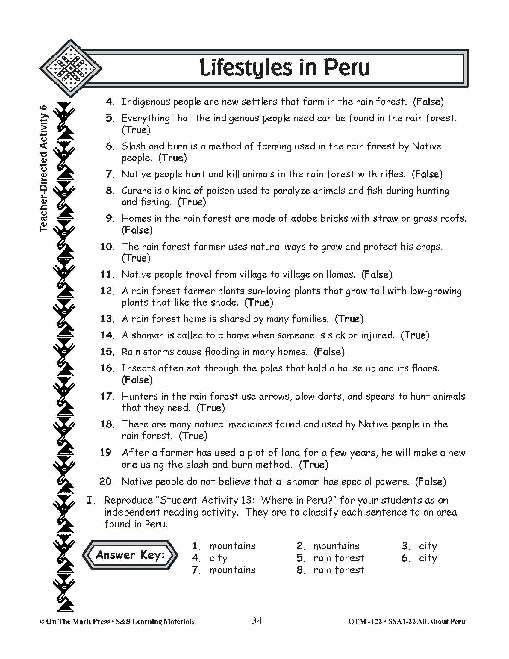 Lifestyles in Peru Grades 3-5