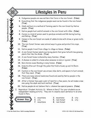 Lifestyles in Peru Grades 3-5