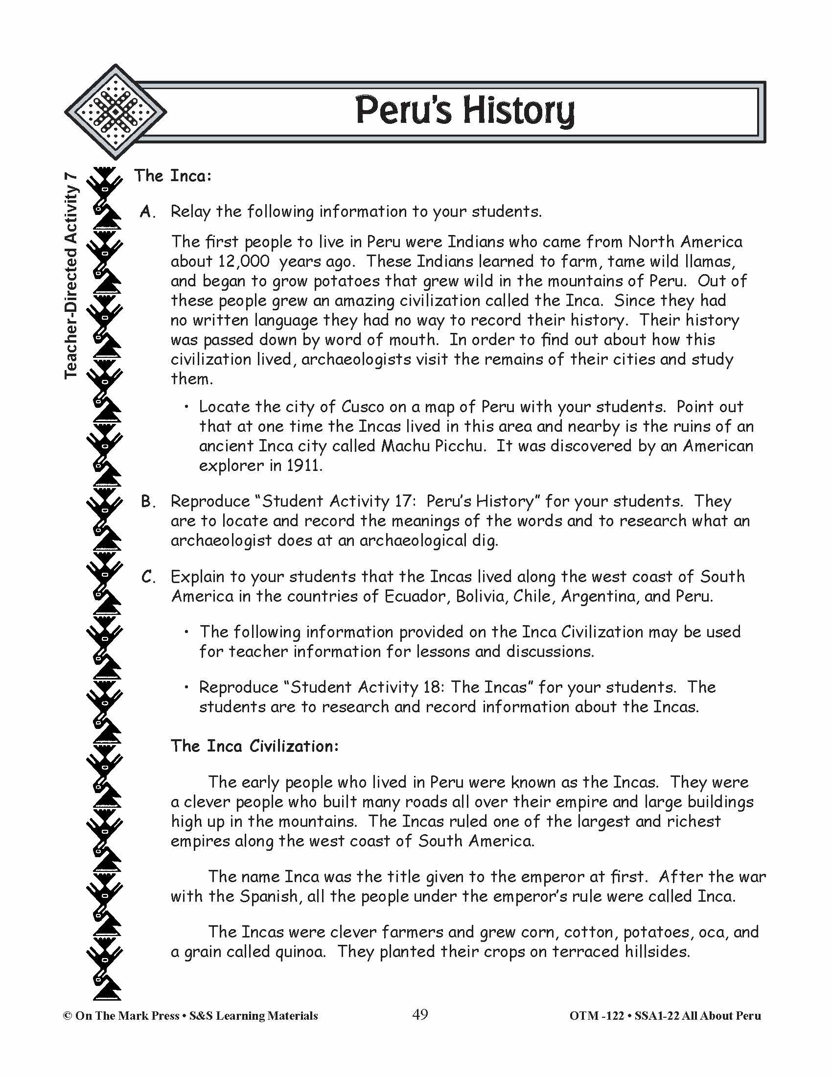 Peru’s History Lessons Grades 3-5