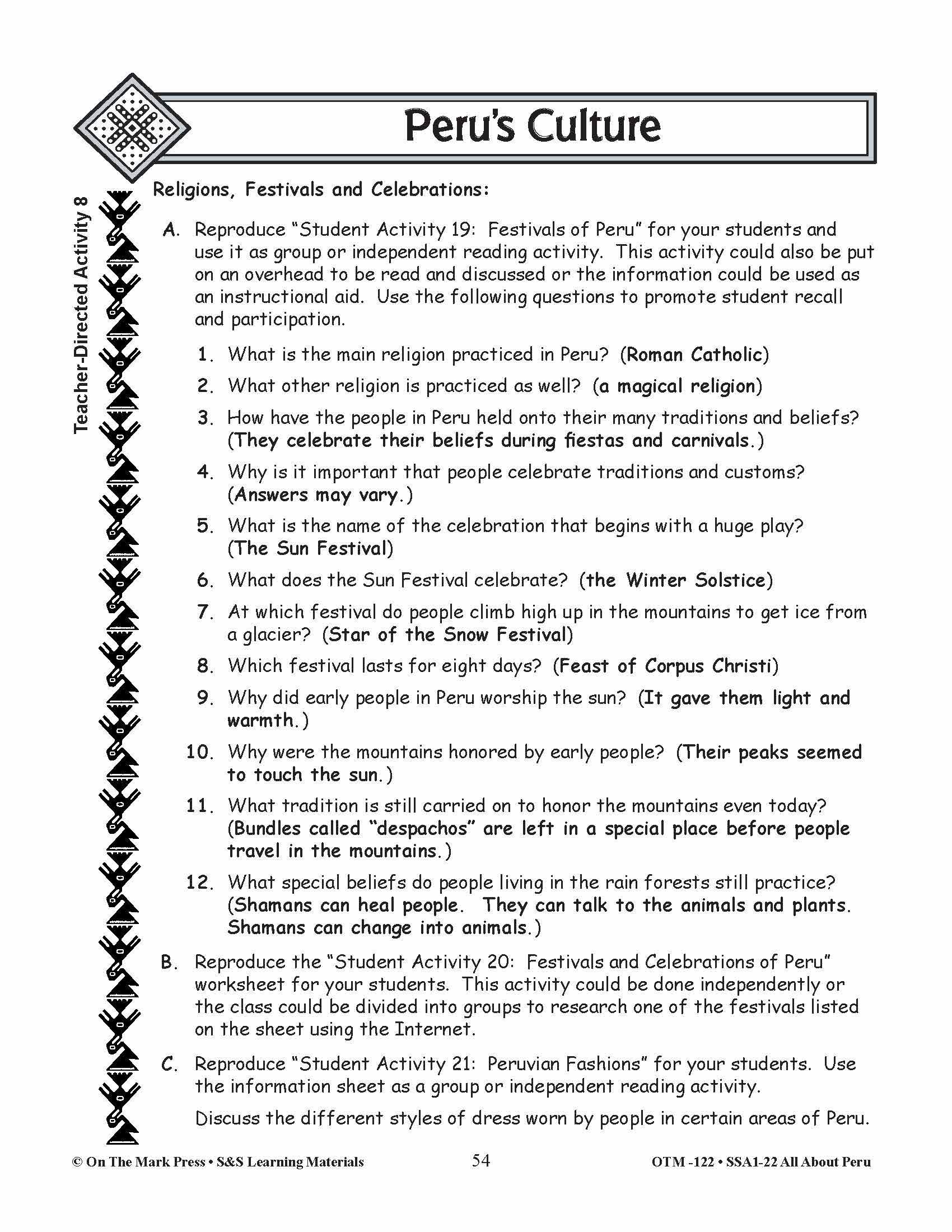 Peru’s Culture Lessons Grades 3-5