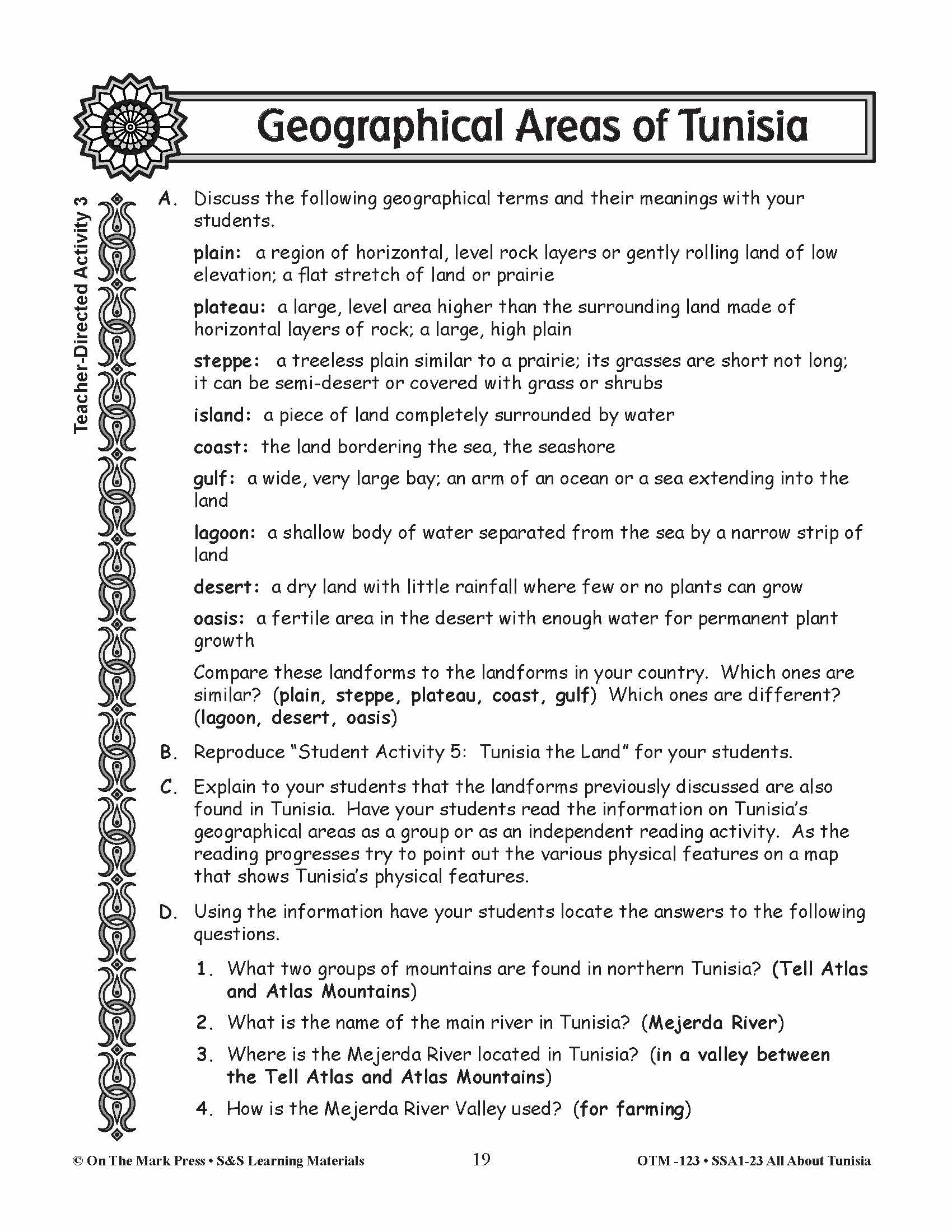 Geographical Areas of Tunisia Grades 3-5