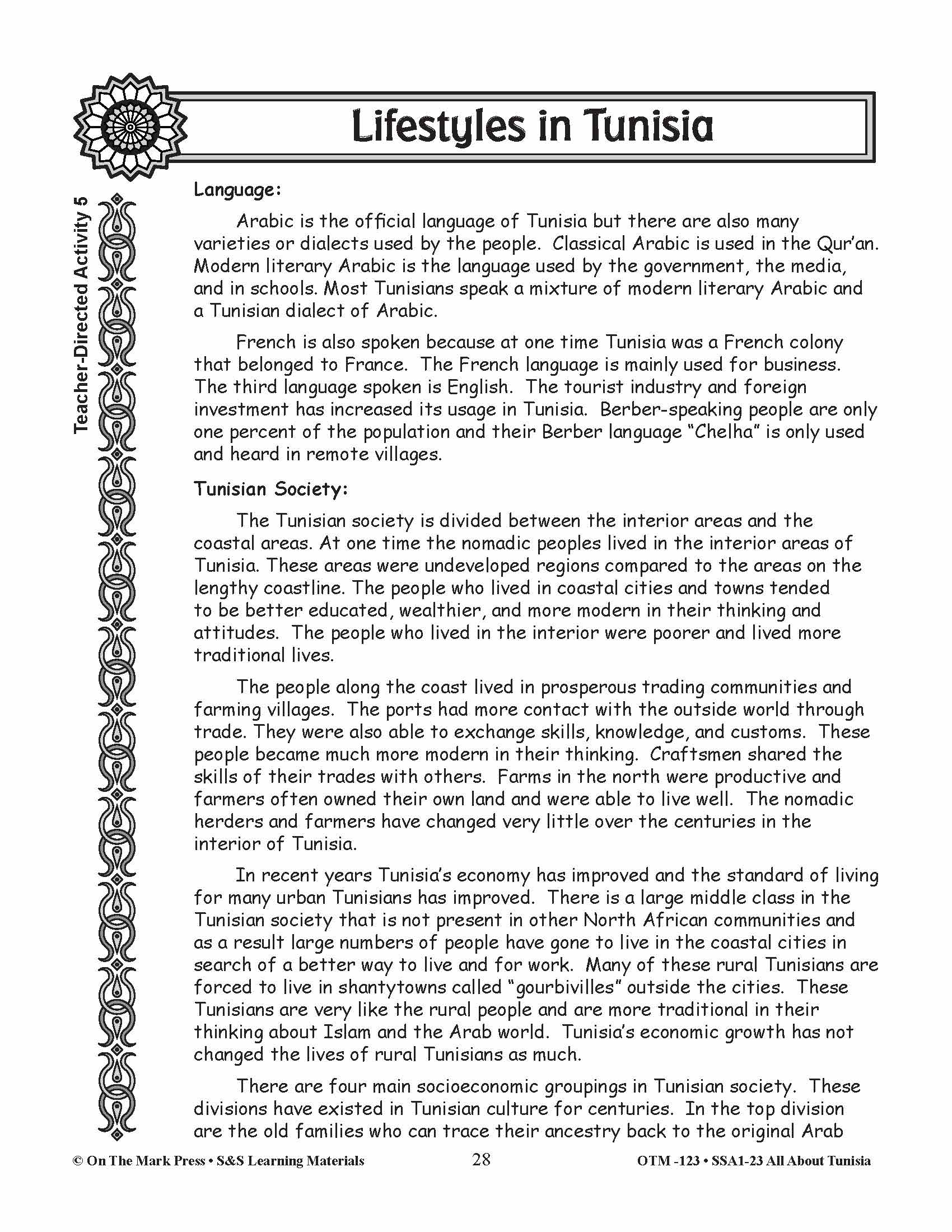 Lifestyles in Tunisia Grades 3-5