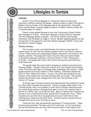 Lifestyles in Tunisia Grades 3-5
