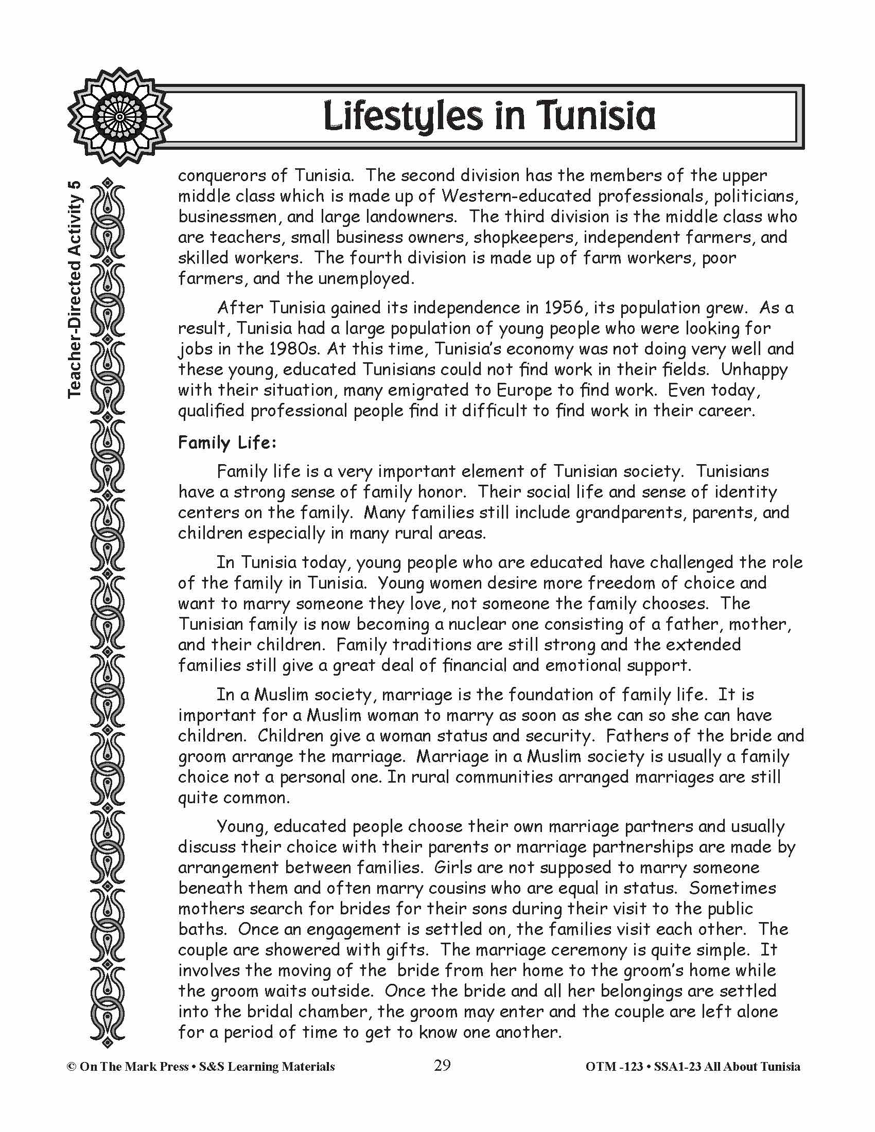 Lifestyles in Tunisia Grades 3-5