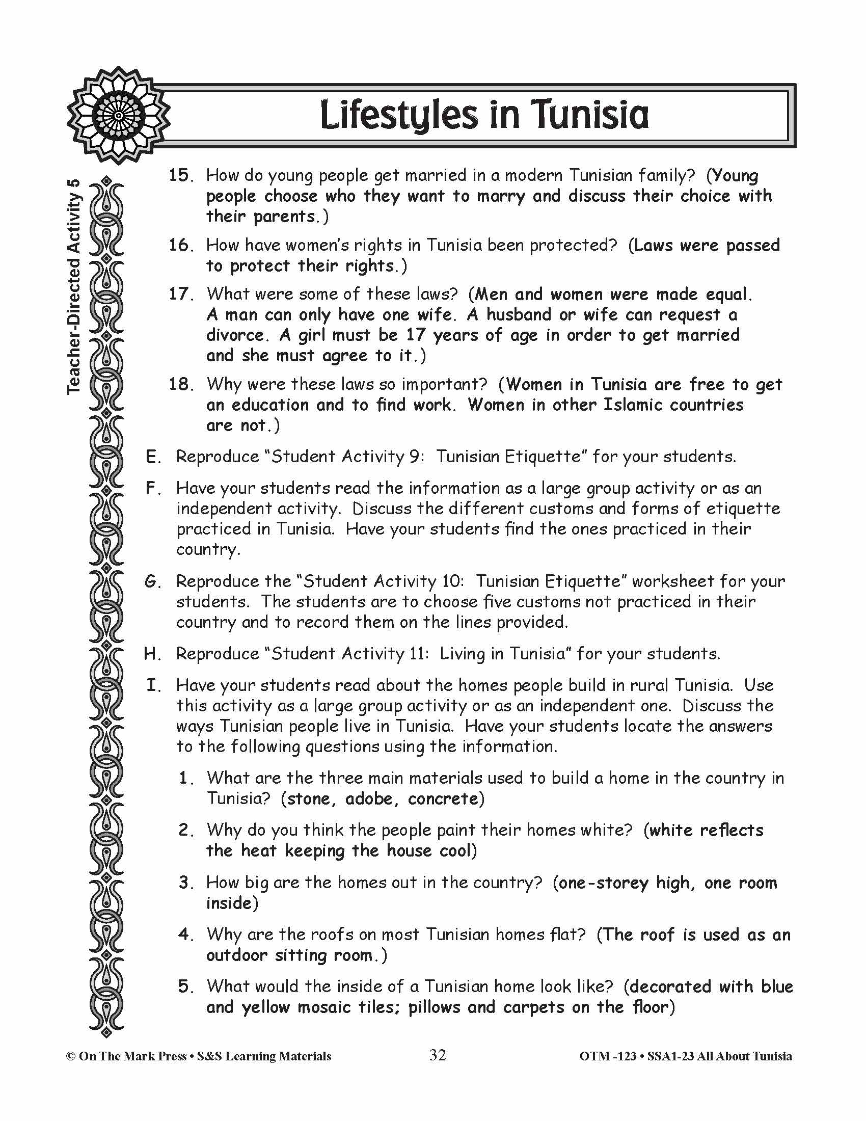 Lifestyles in Tunisia Grades 3-5