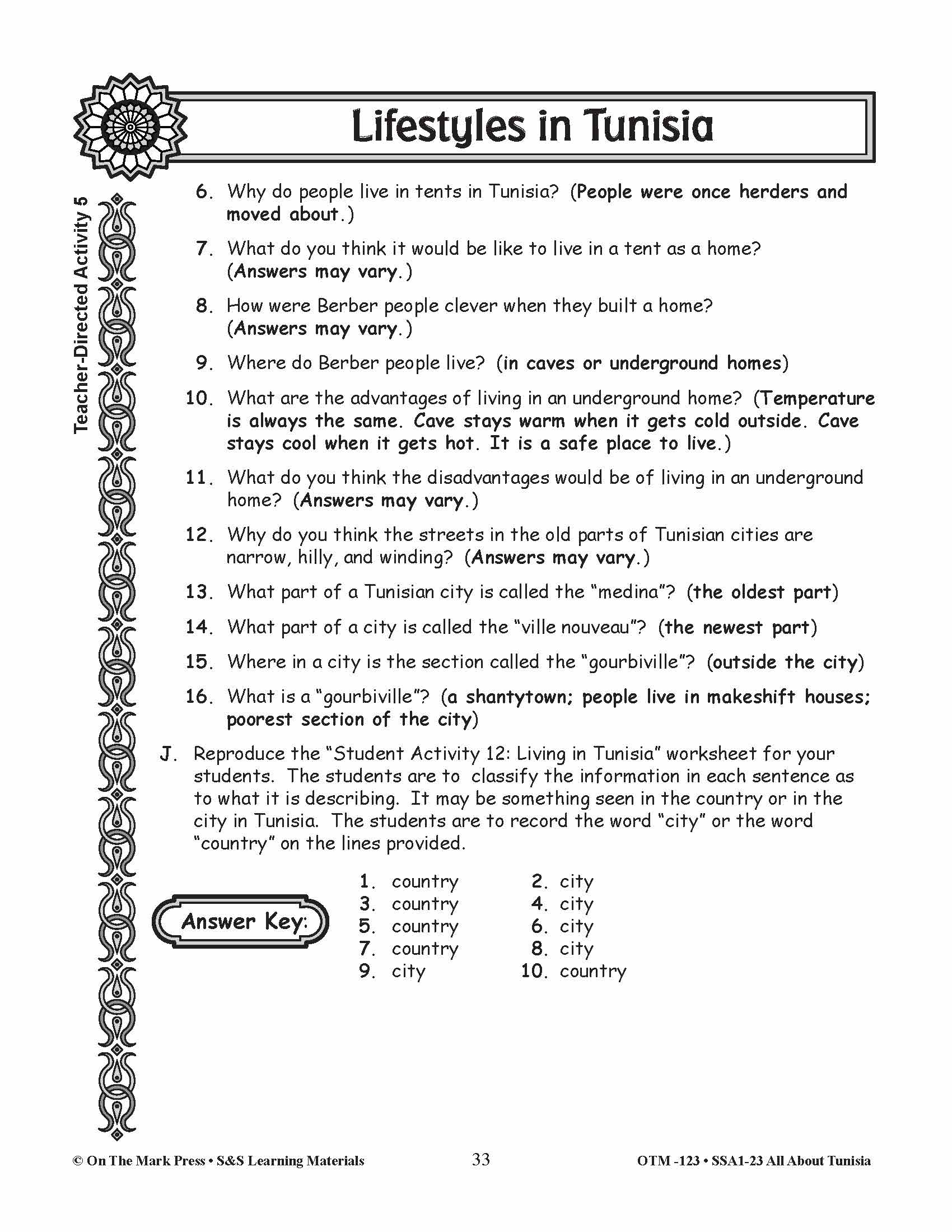 Lifestyles in Tunisia Grades 3-5