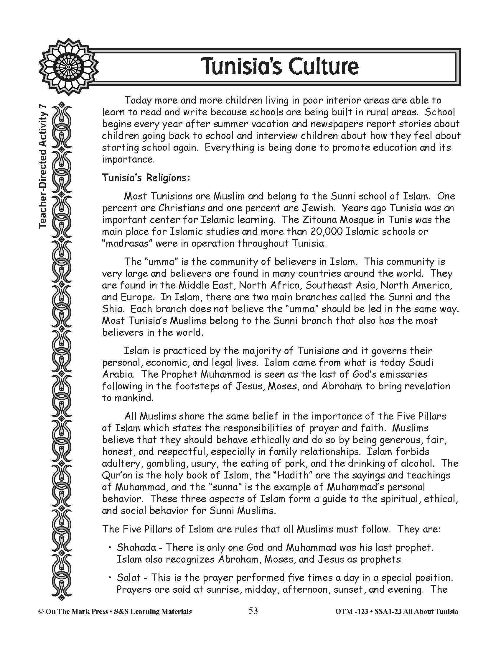 Tunisia's Culture Grades 3-5