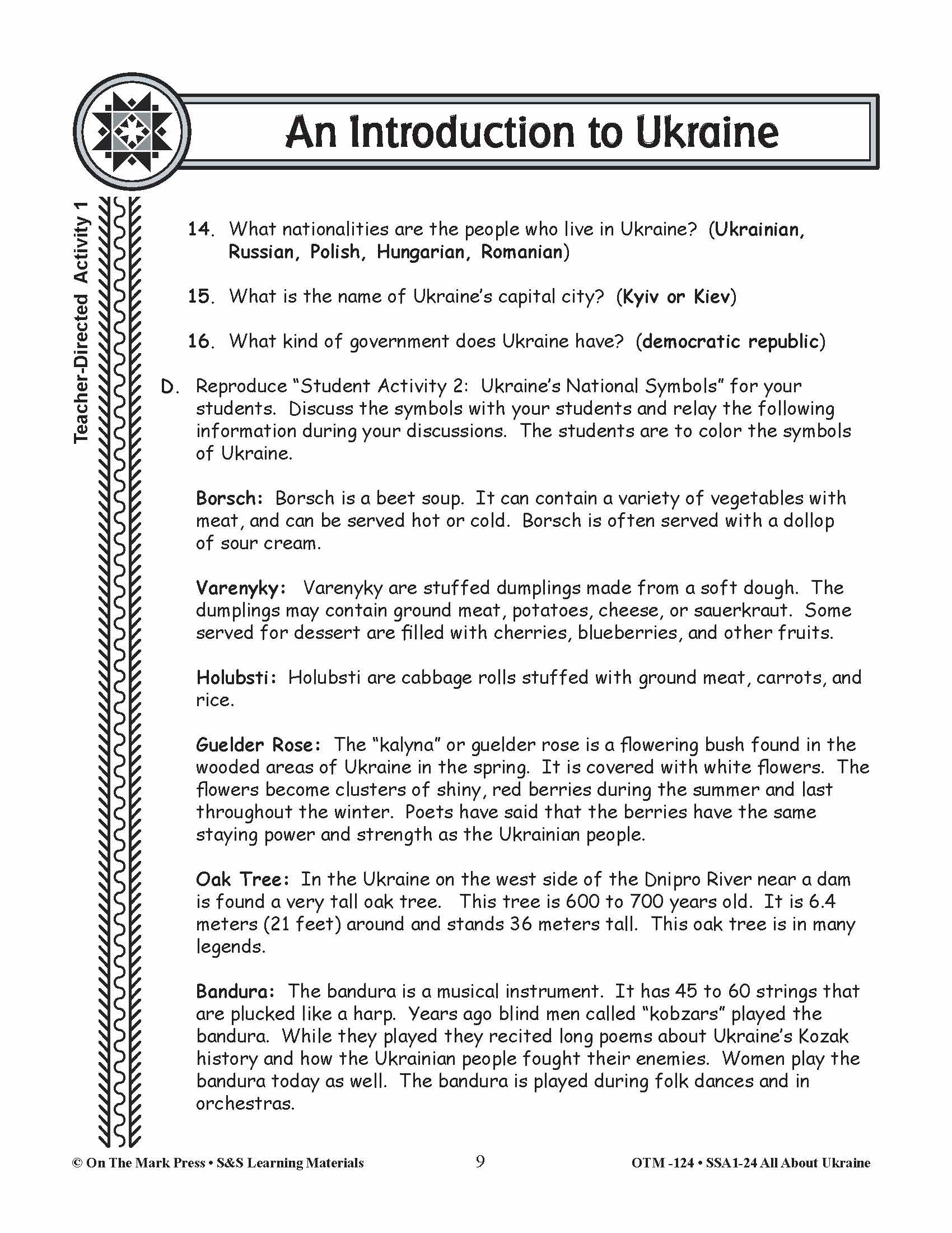An Introduction to Ukraine - A Teacher Directed Lesson Plan Grades 3-5