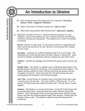An Introduction to Ukraine - A Teacher Directed Lesson Plan Grades 3-5