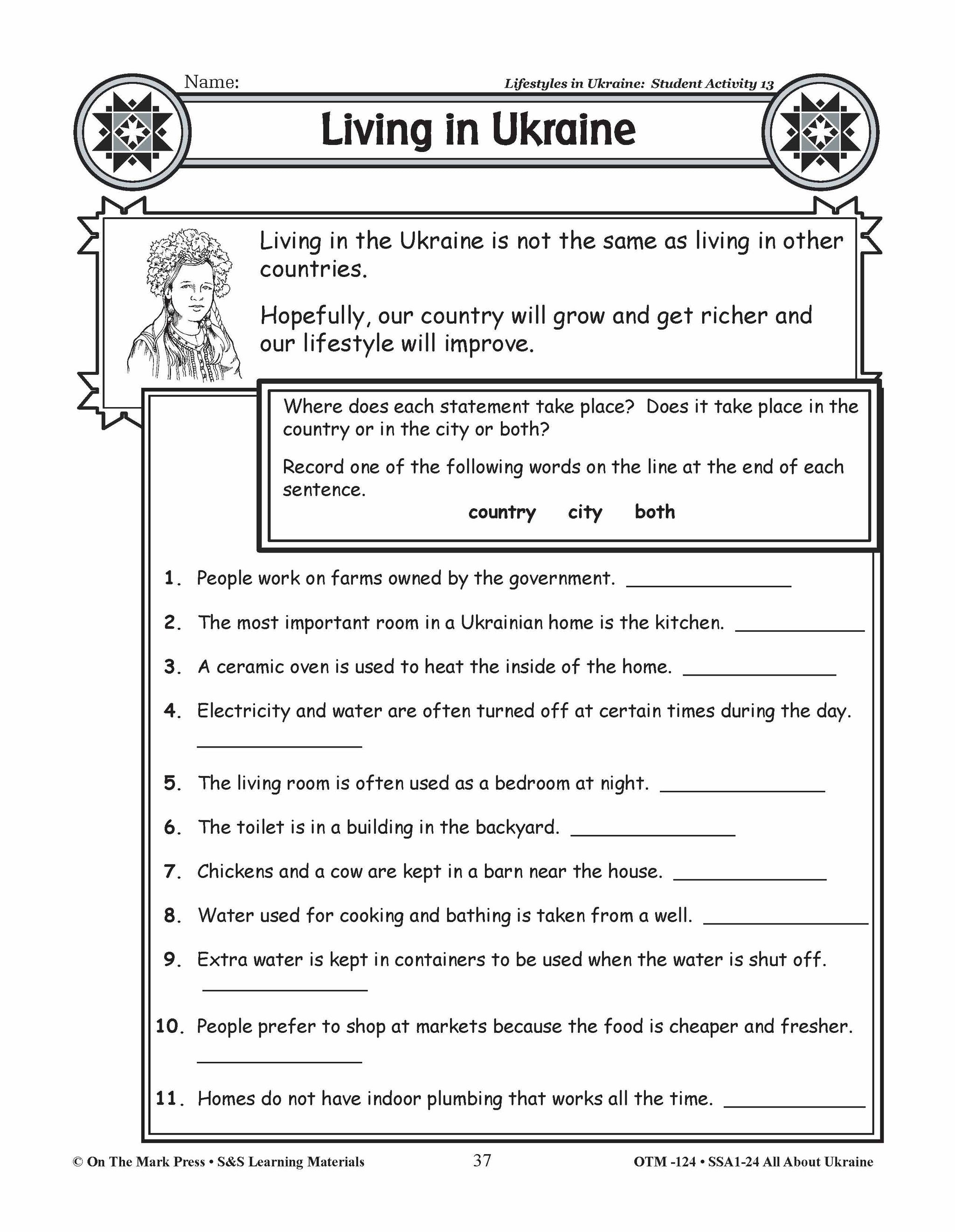 Lifestyles in Ukraine Grades 3-5