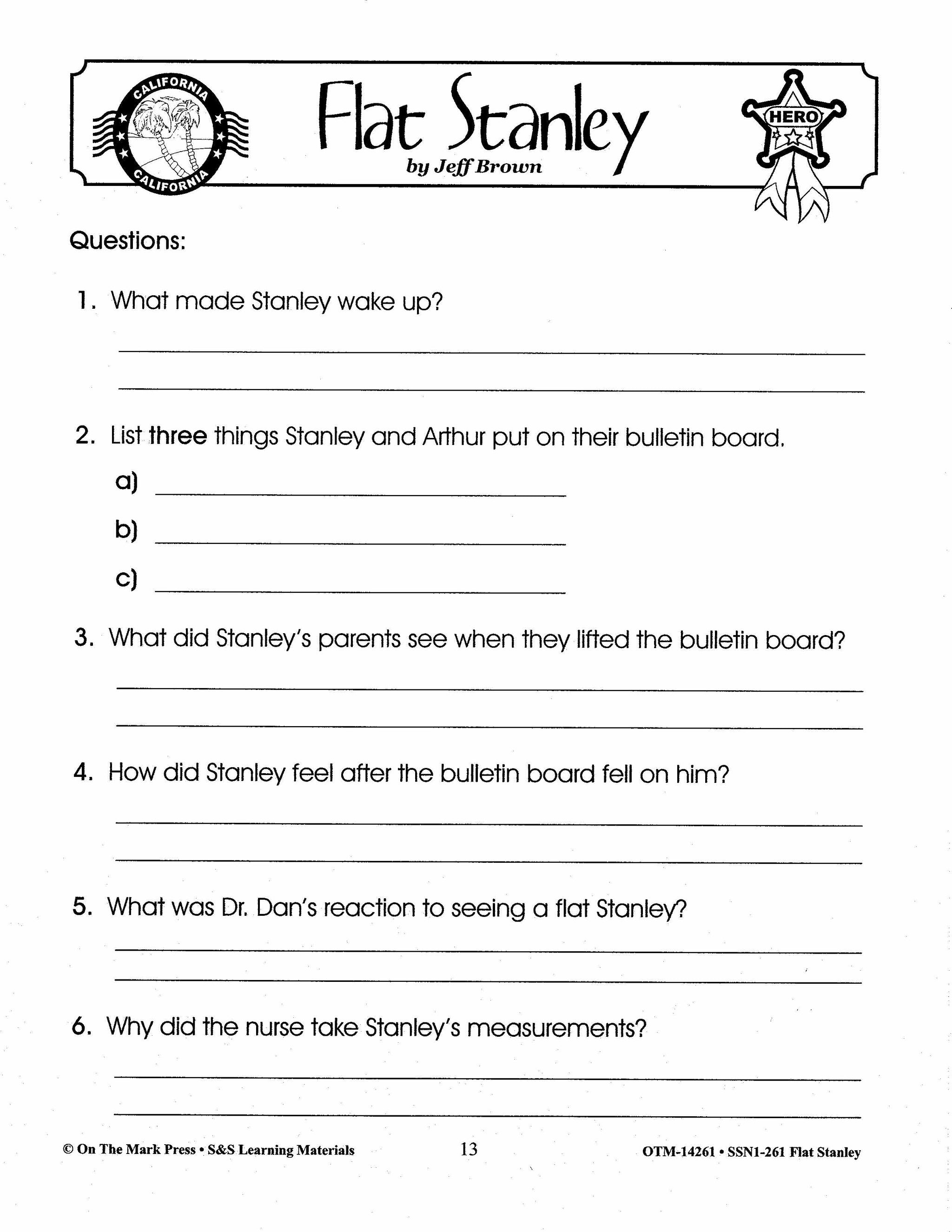 Flat Stanley, by Jeff Brown Lit Link/Novel Study Grades 1-3