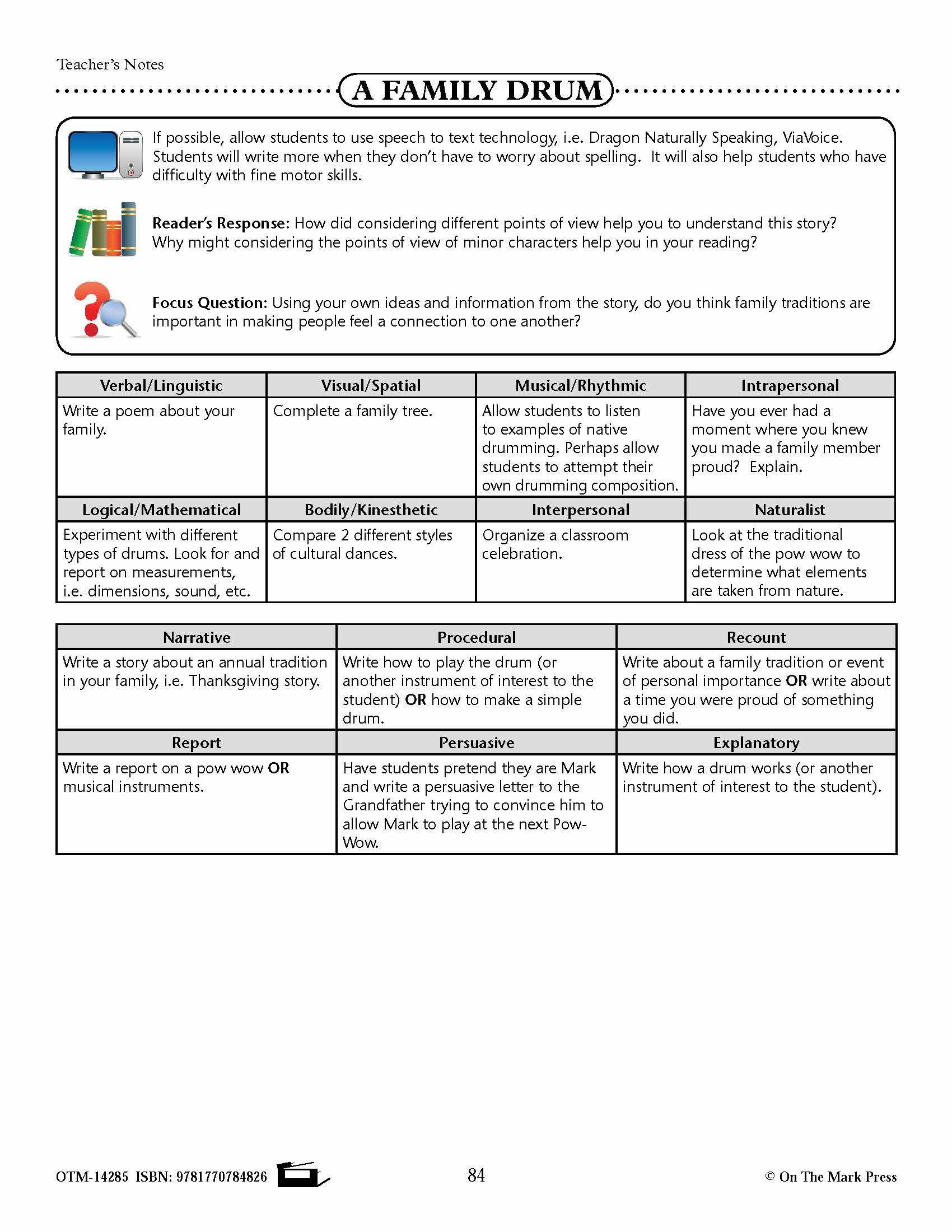 A Family Drum (Fiction - Narrative) Reading Level 2.8 Aligned to Common Core