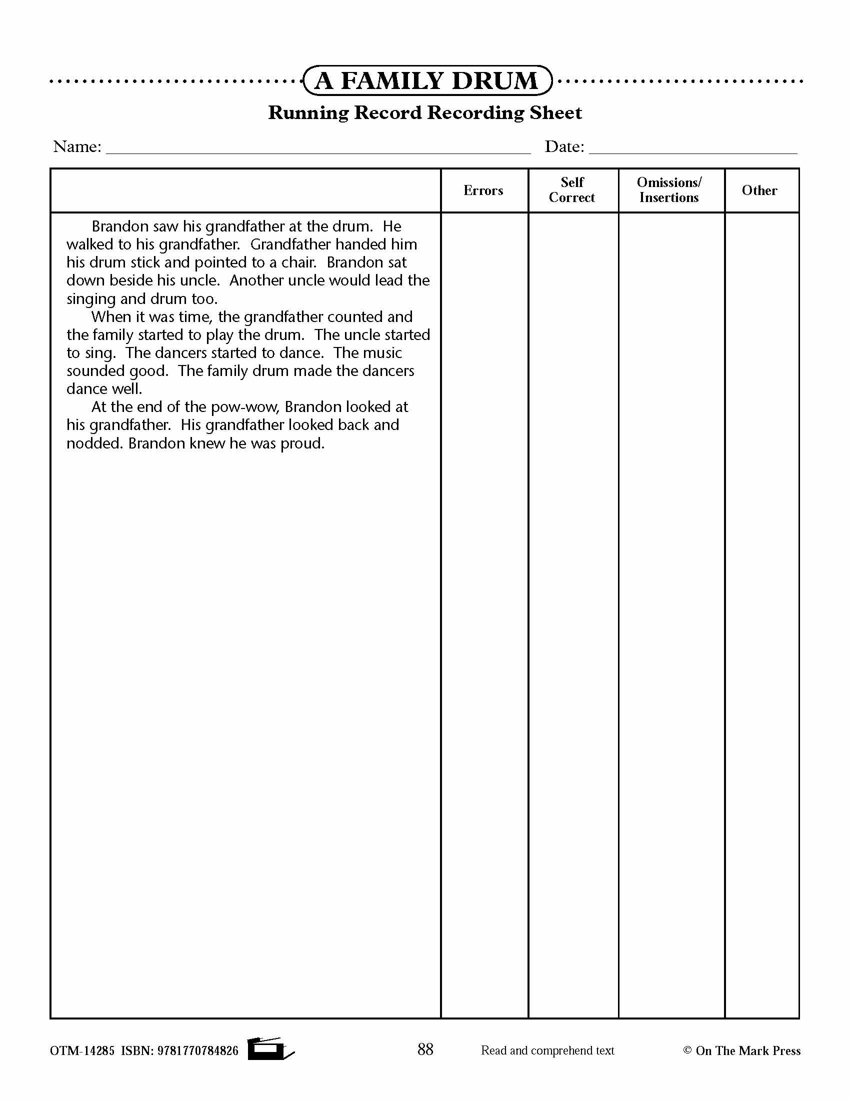 A Family Drum (Fiction - Narrative) Reading Level 2.8 Aligned to Common Core