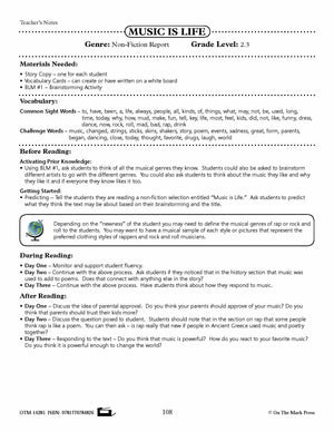 Music is Life (Non-Fiction - Report) Reading Level 2.3 Common Core