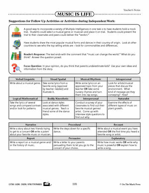 Music is Life (Non-Fiction - Report) Reading Level 2.3 Common Core