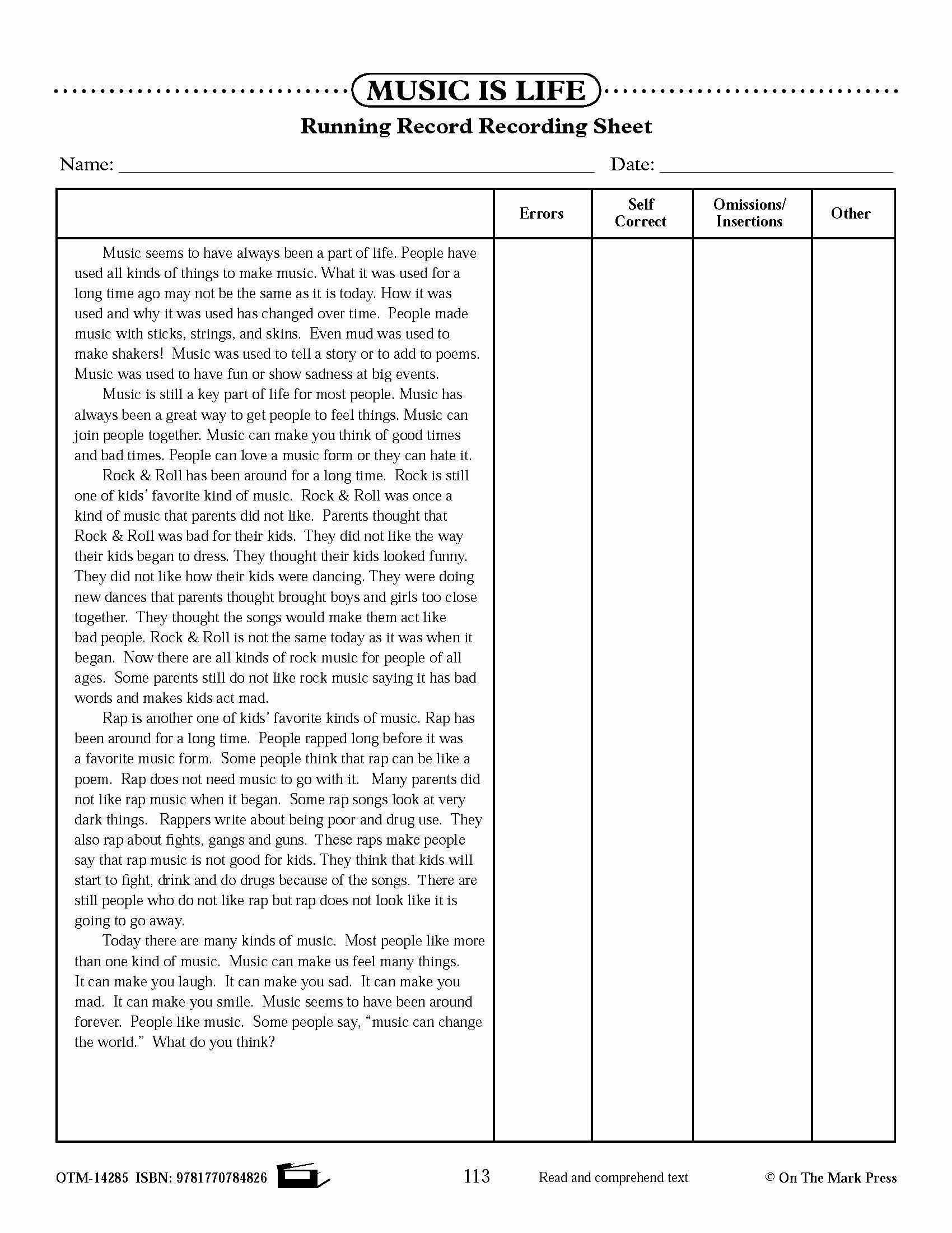 Music is Life (Non-Fiction - Report) Reading Level 2.3 Common Core